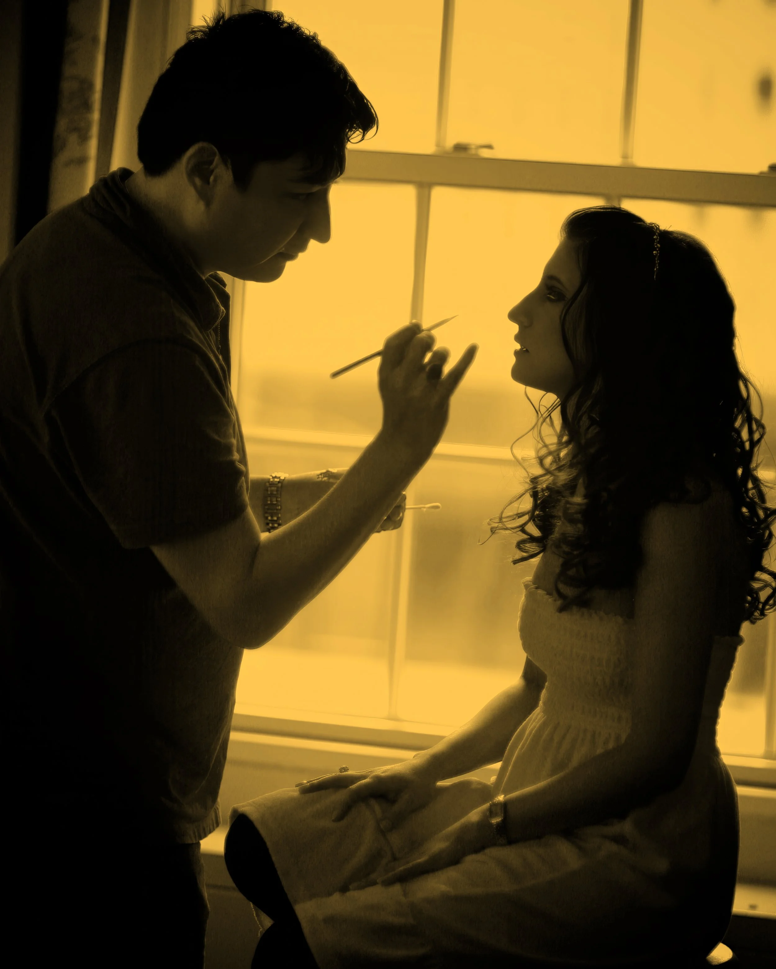 Bridal Preparation Silhouette in Window Light at Yale Club NYC
