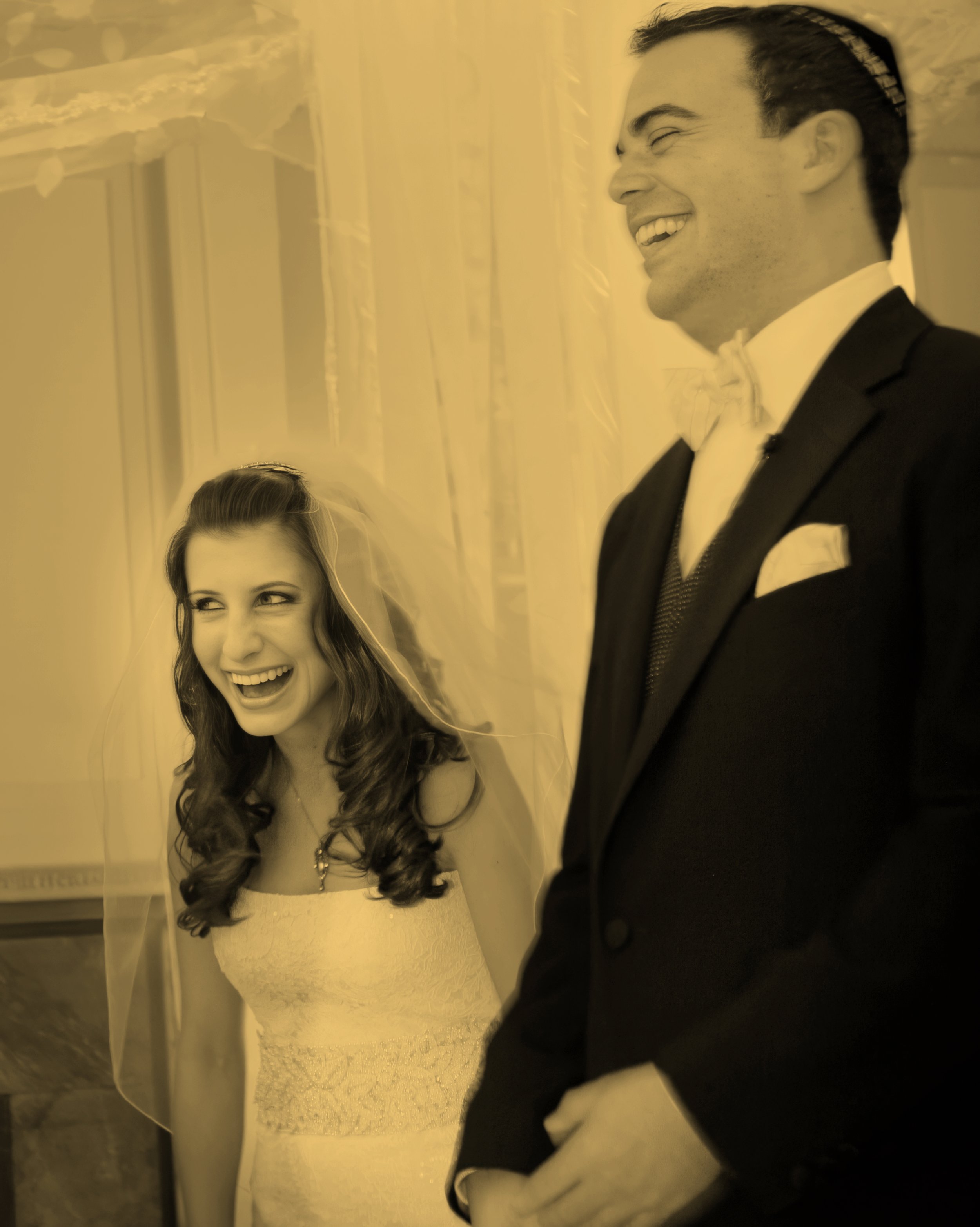Bride and Groom Laugh During Yale Club NYC Wedding Ceremony