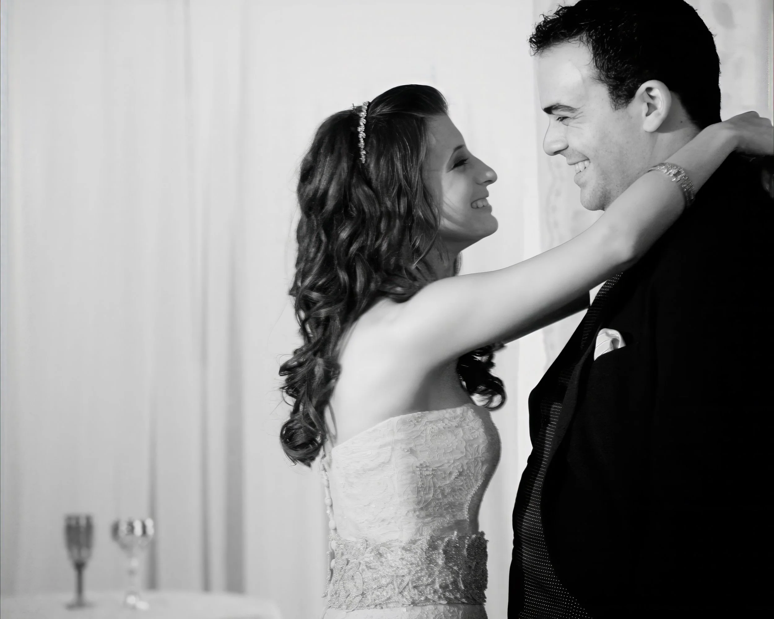Black and White Candid Couple Moment at Yale Club NYC