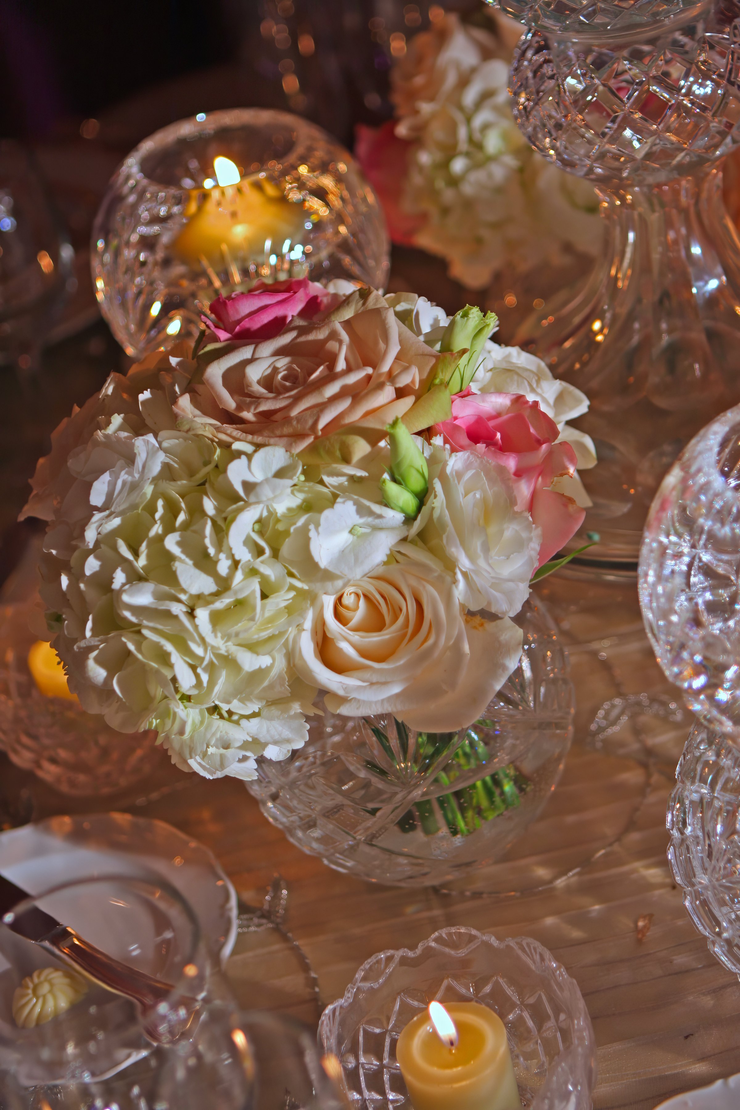 Candlelight Floral Table Design in Yale Club NYC Ballroom