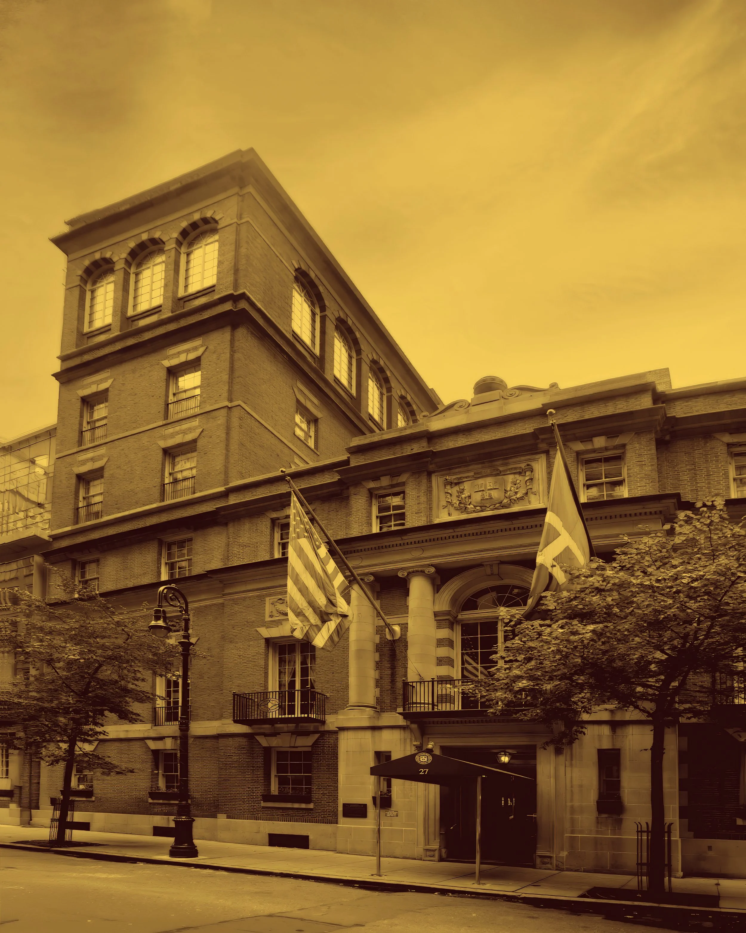 Harvard Club NYC building facade with fine art split-toned treatment.