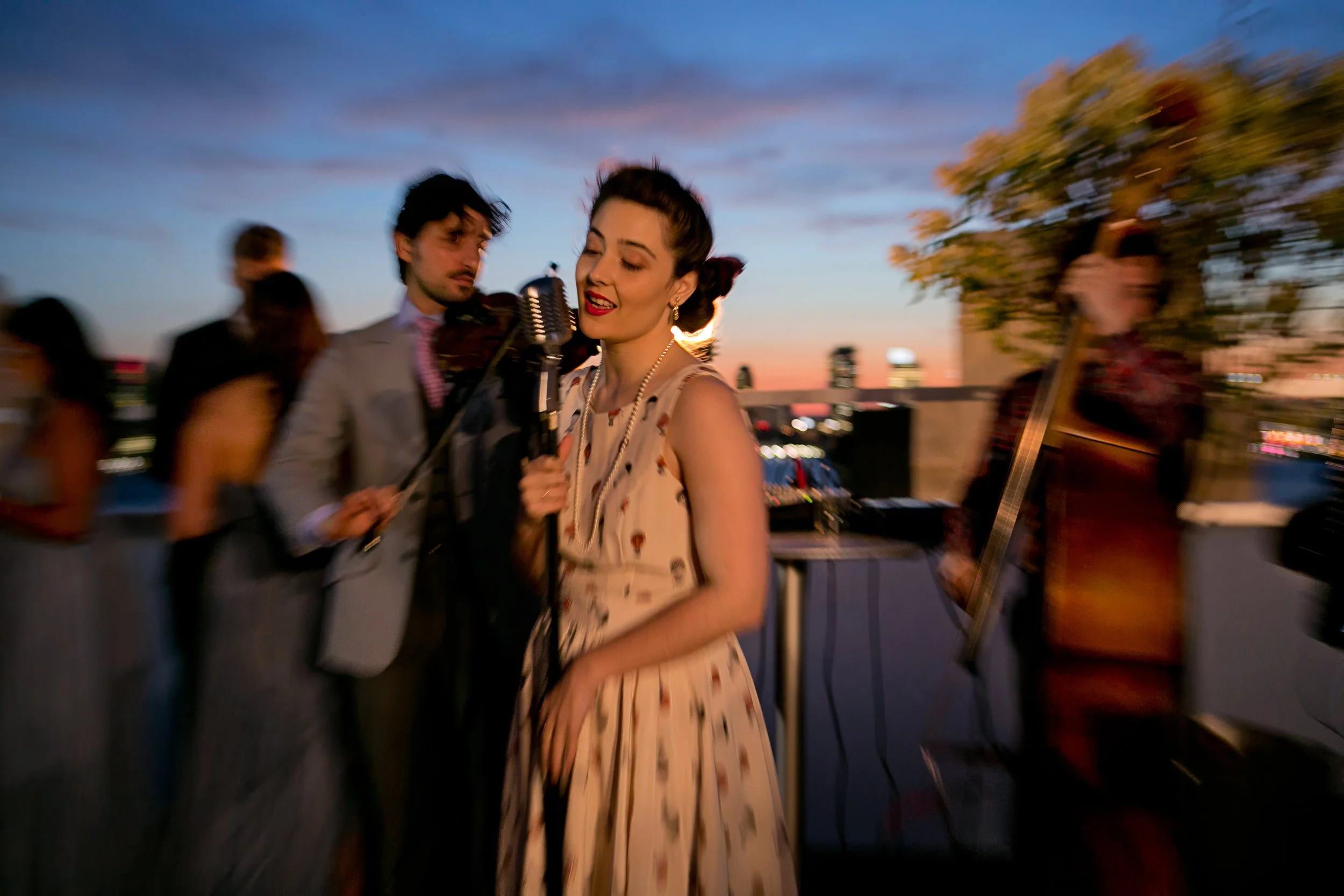 Live Band Cocktail Hour at Tribeca Rooftop Wedding