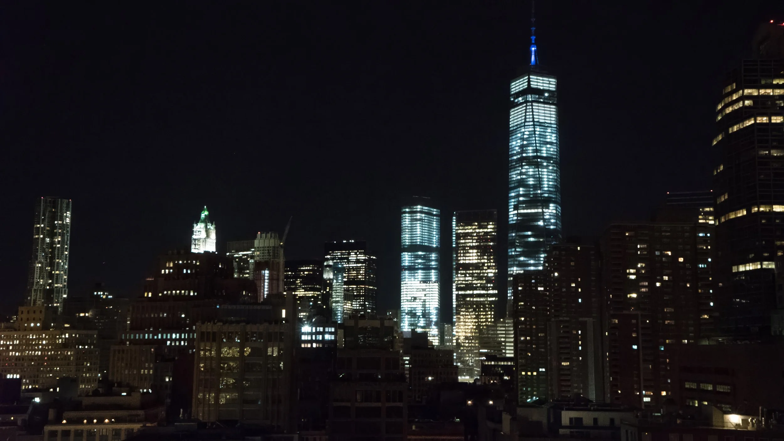 Manhattan Skyline at Night from Tribeca Rooftop