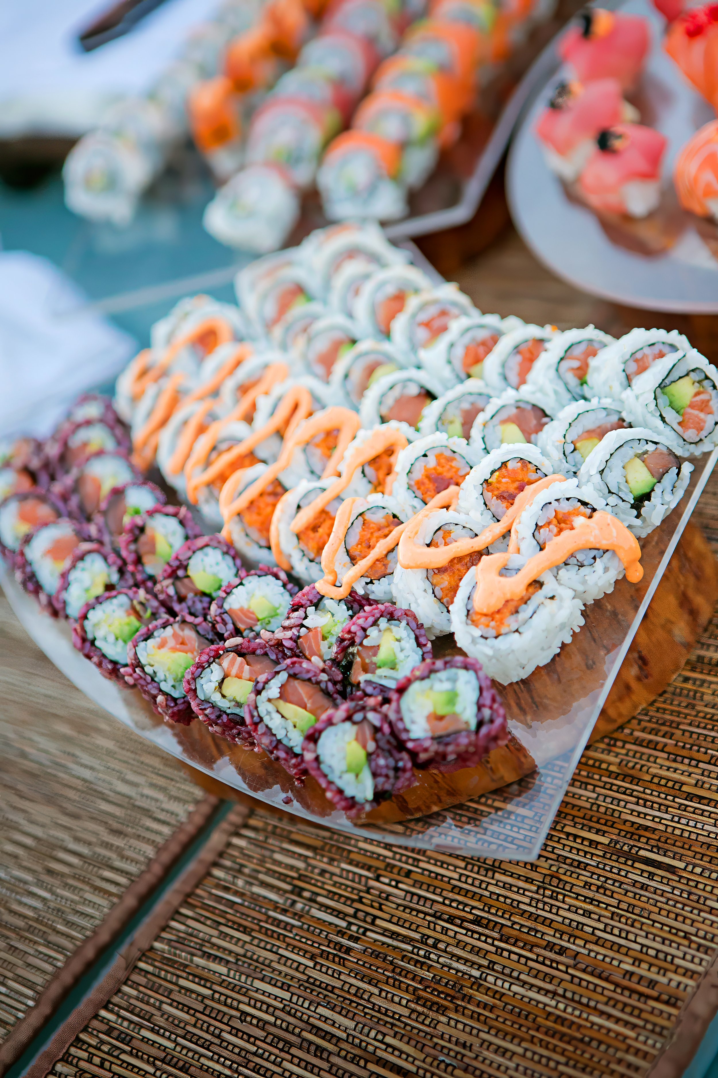 Gourmet Sushi Display at Tribeca Rooftop Wedding Cocktail Hour