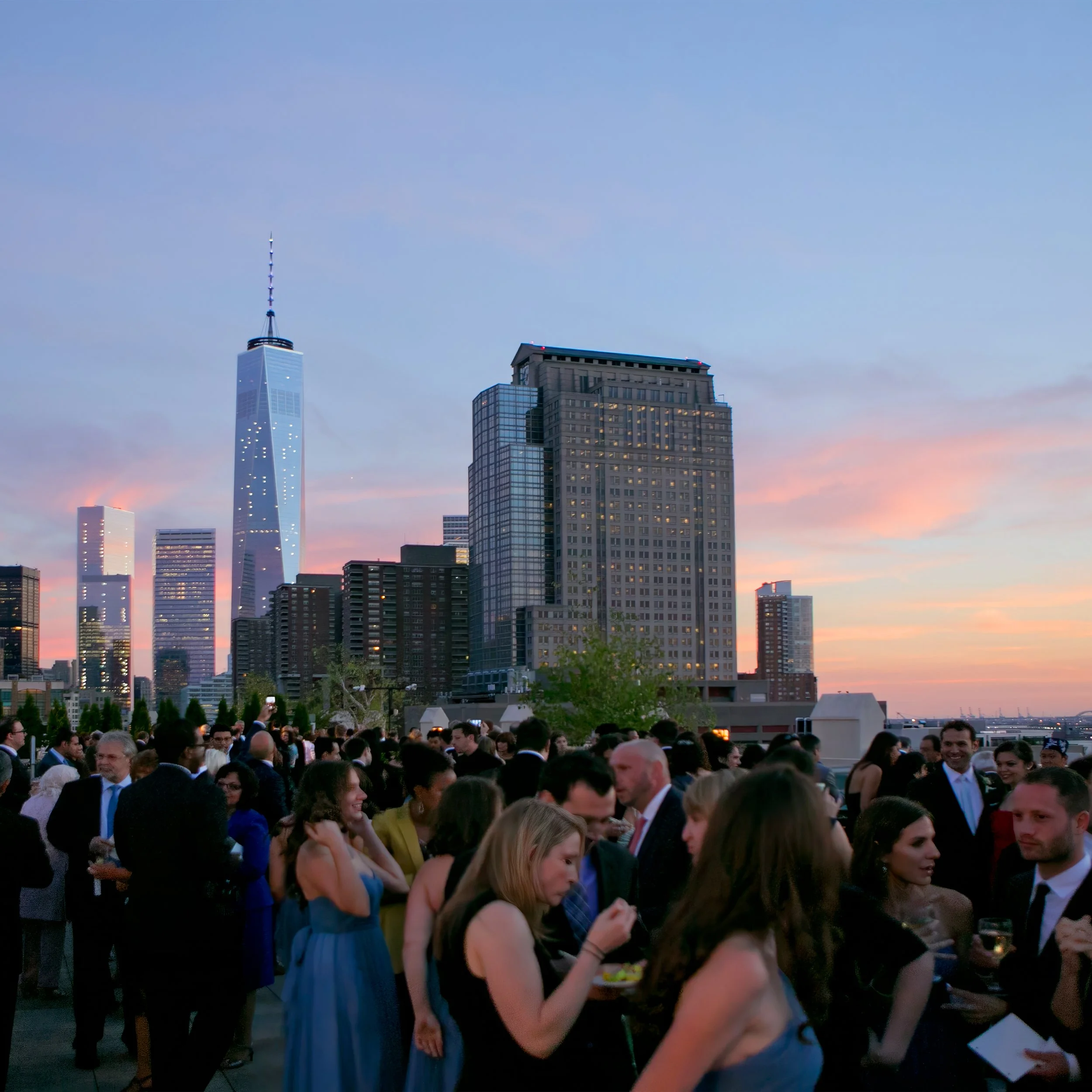 Wedding Cocktail Hour with Skyline Views at Tribeca Rooftop