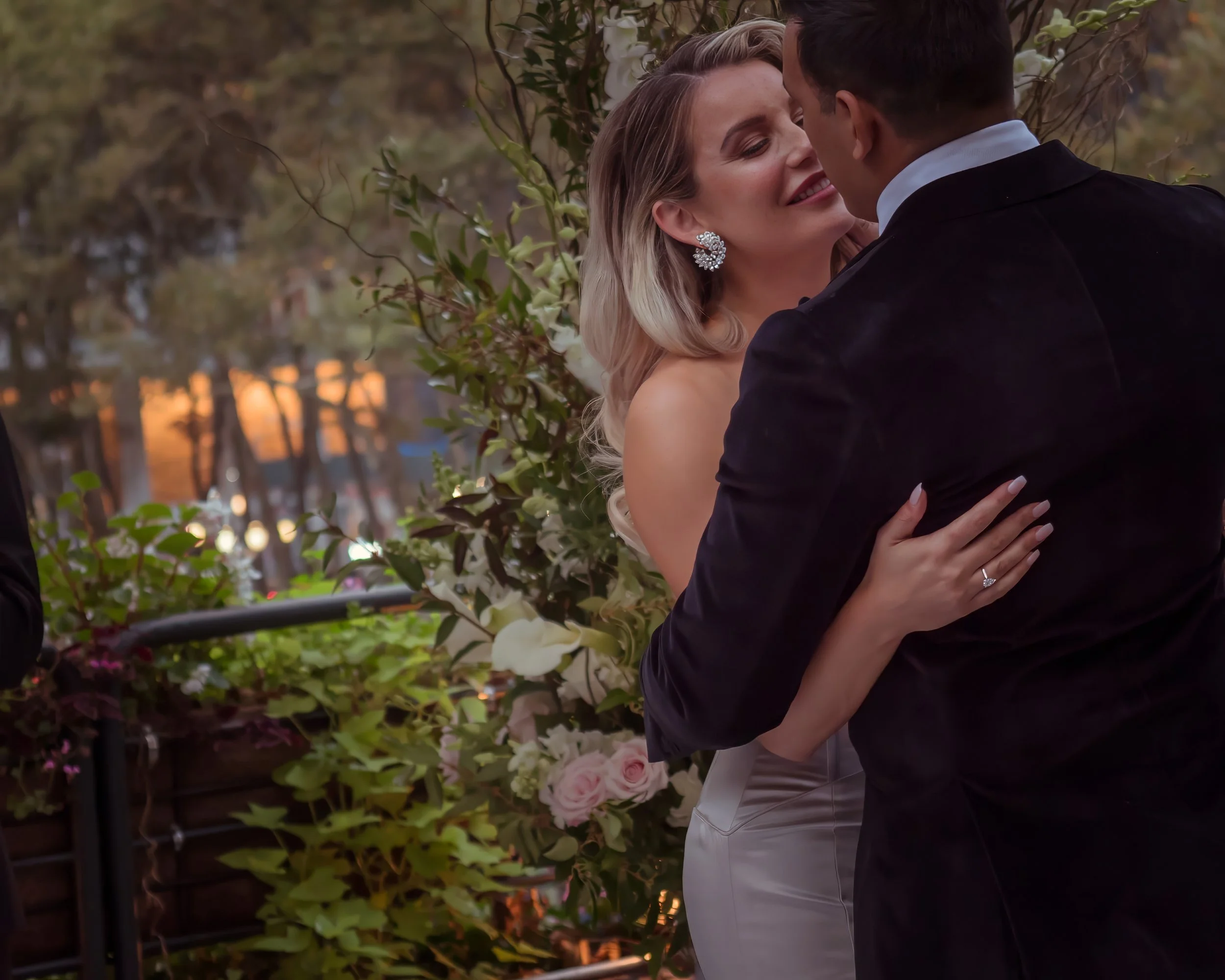 Romantic Bride and Groom Candid on Bryant Park Grill Terrace