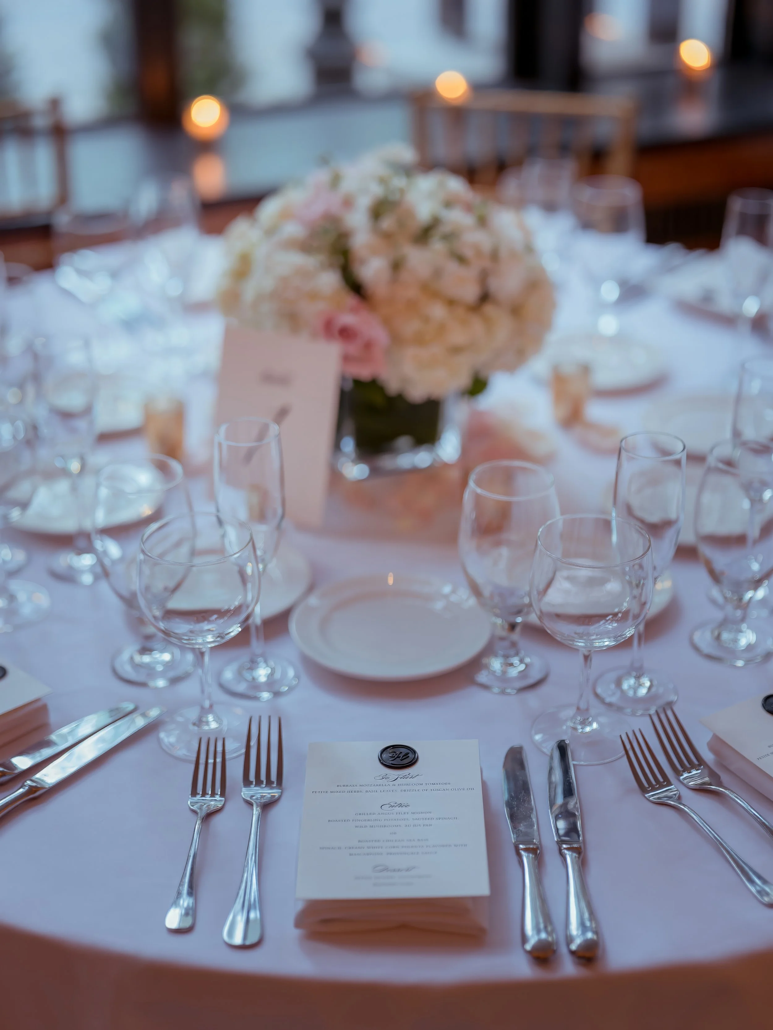 Elegant Wedding Reception Place Setting at Bryant Park Grill NYC