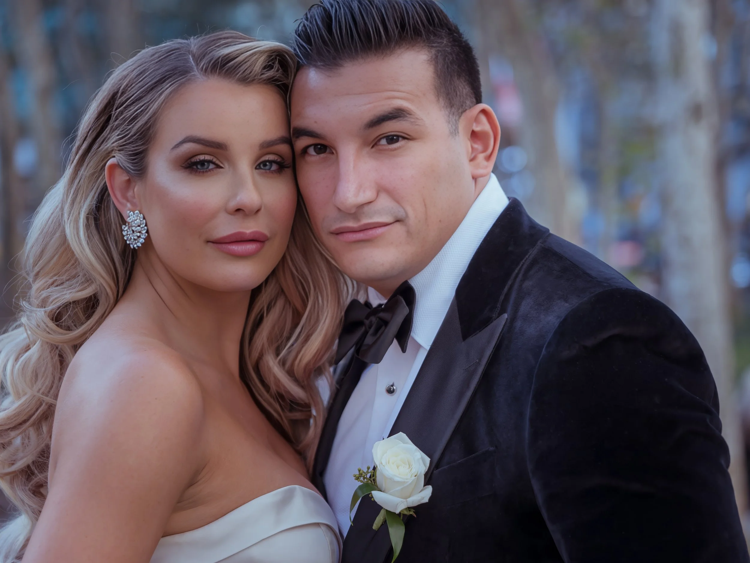 Romantic Close Portrait in Bryant Park Midtown Manhattan Wedding