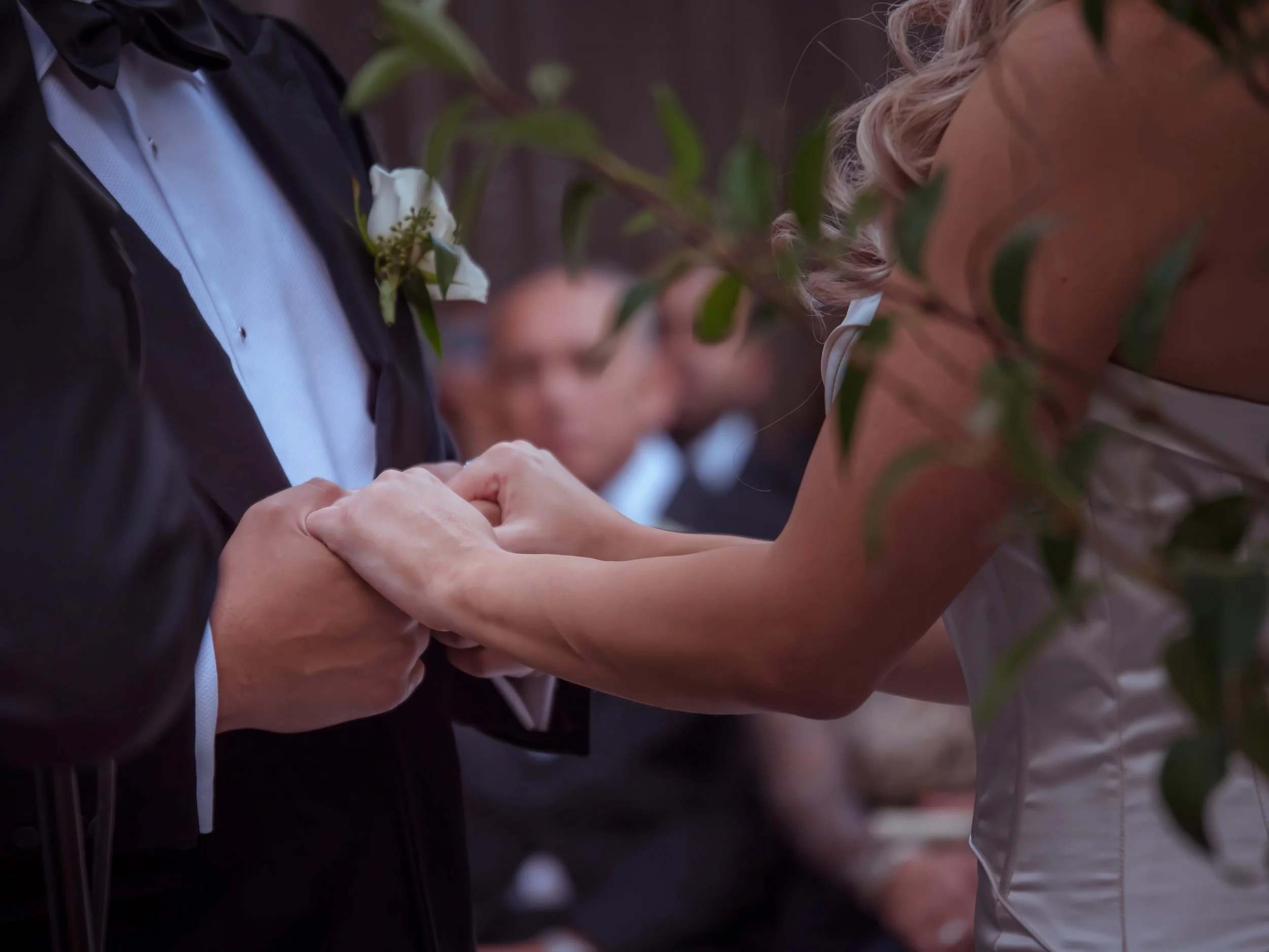 Bride and Groom Holding Hands on Bryant Park Grill Terrace Wedding Ceremony