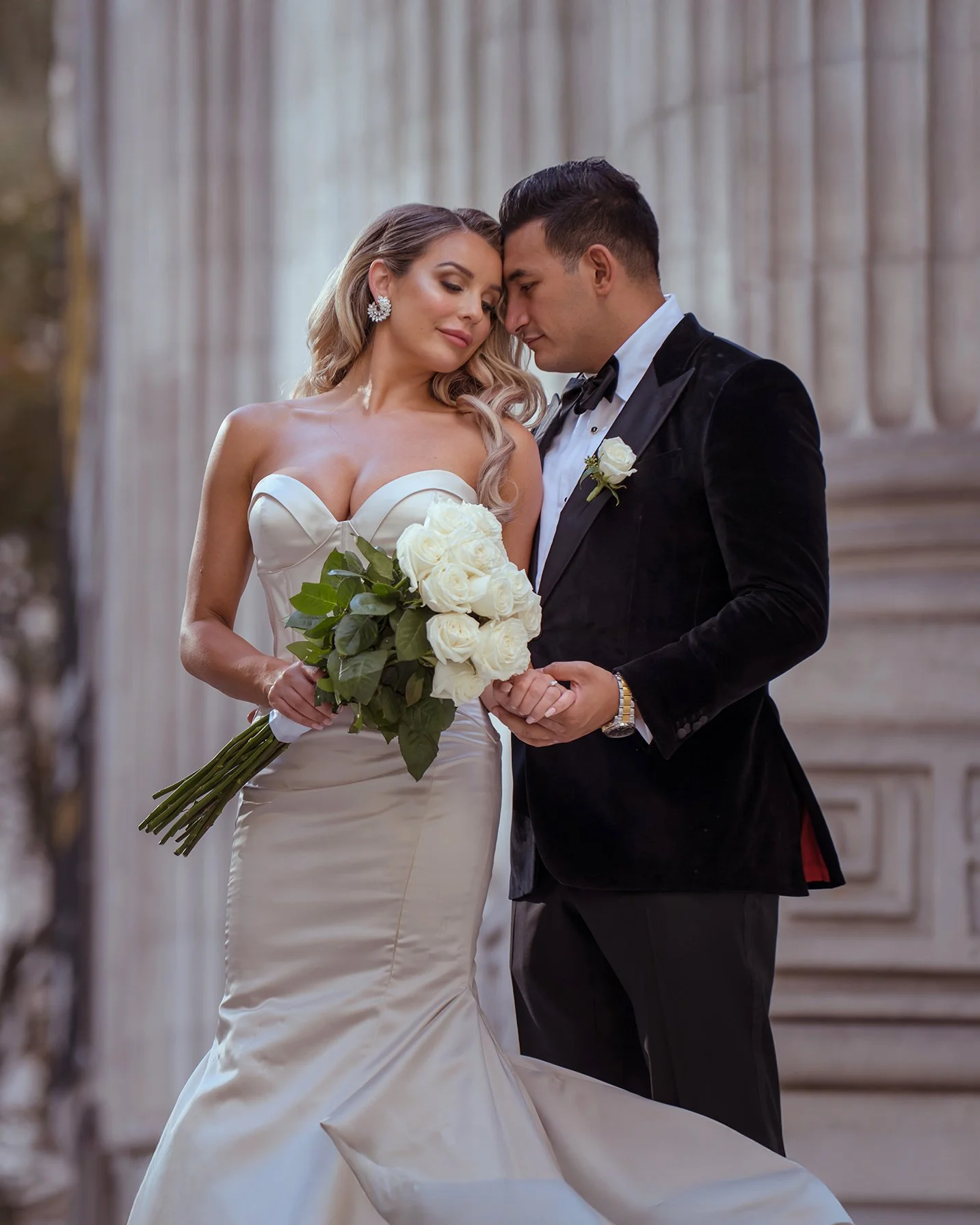 Romantic Portrait at New York Public Library Midtown Manhattan Wedding