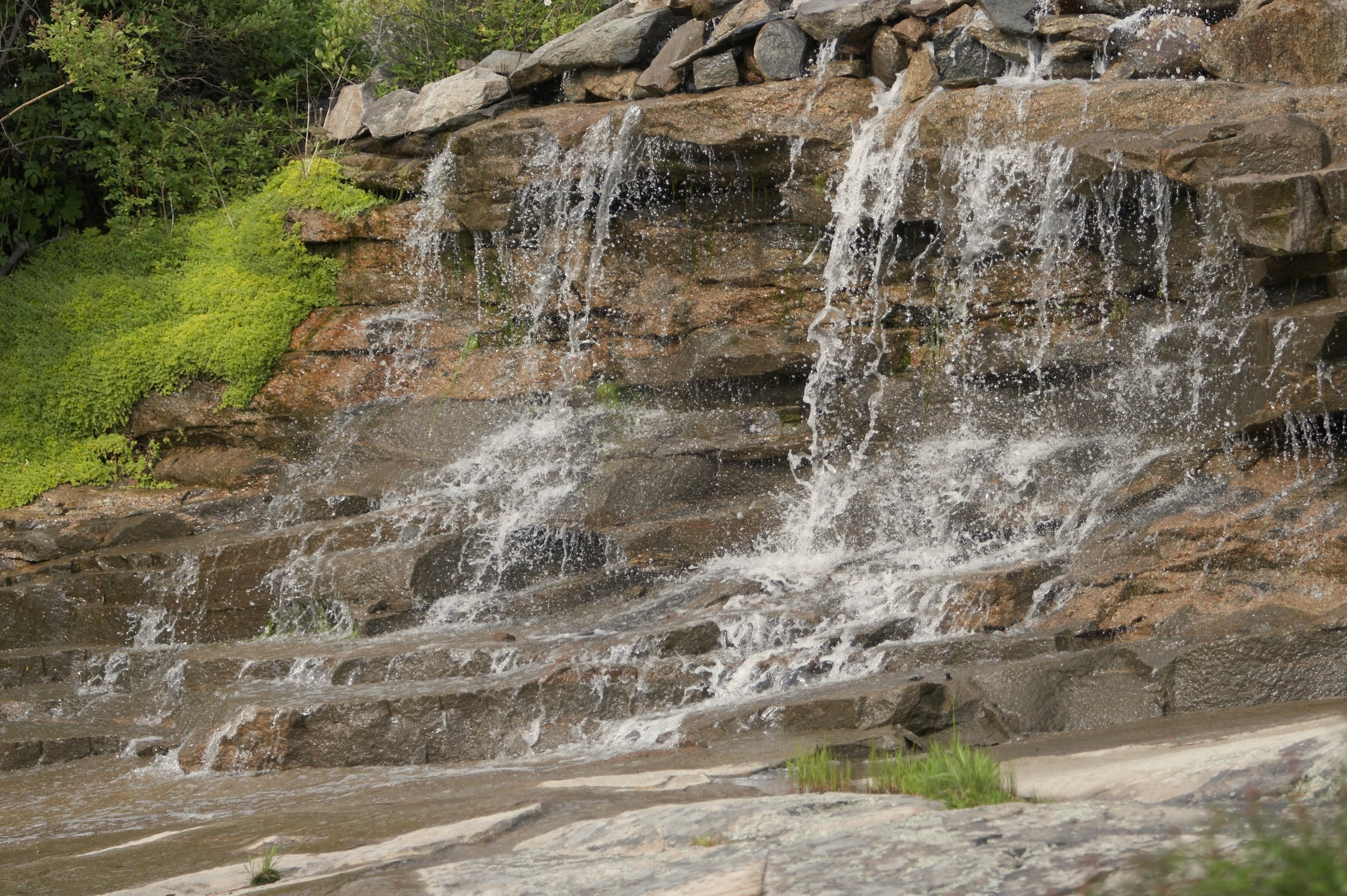 Waterfall garden with lush greenery at the Inn at Mystic in Mystic Connecticut