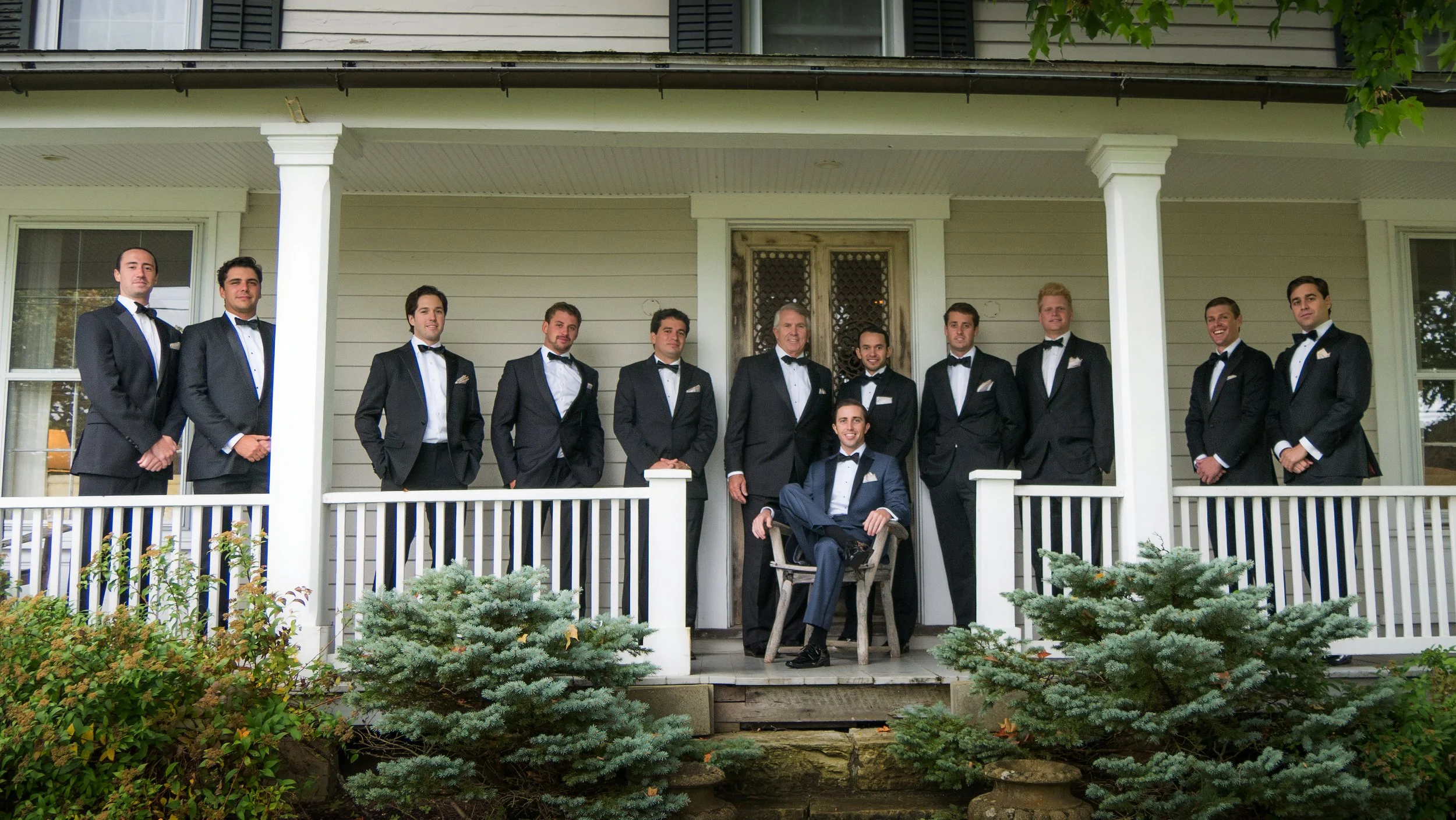 Groomsmen Portrait on Lower House Porch at Lion Rock Farm