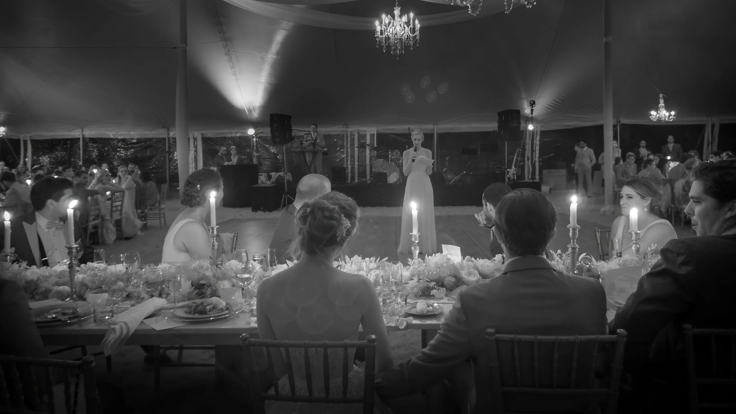 Bride and Groom Listening to Wedding Toasts at Lion Rock Farm