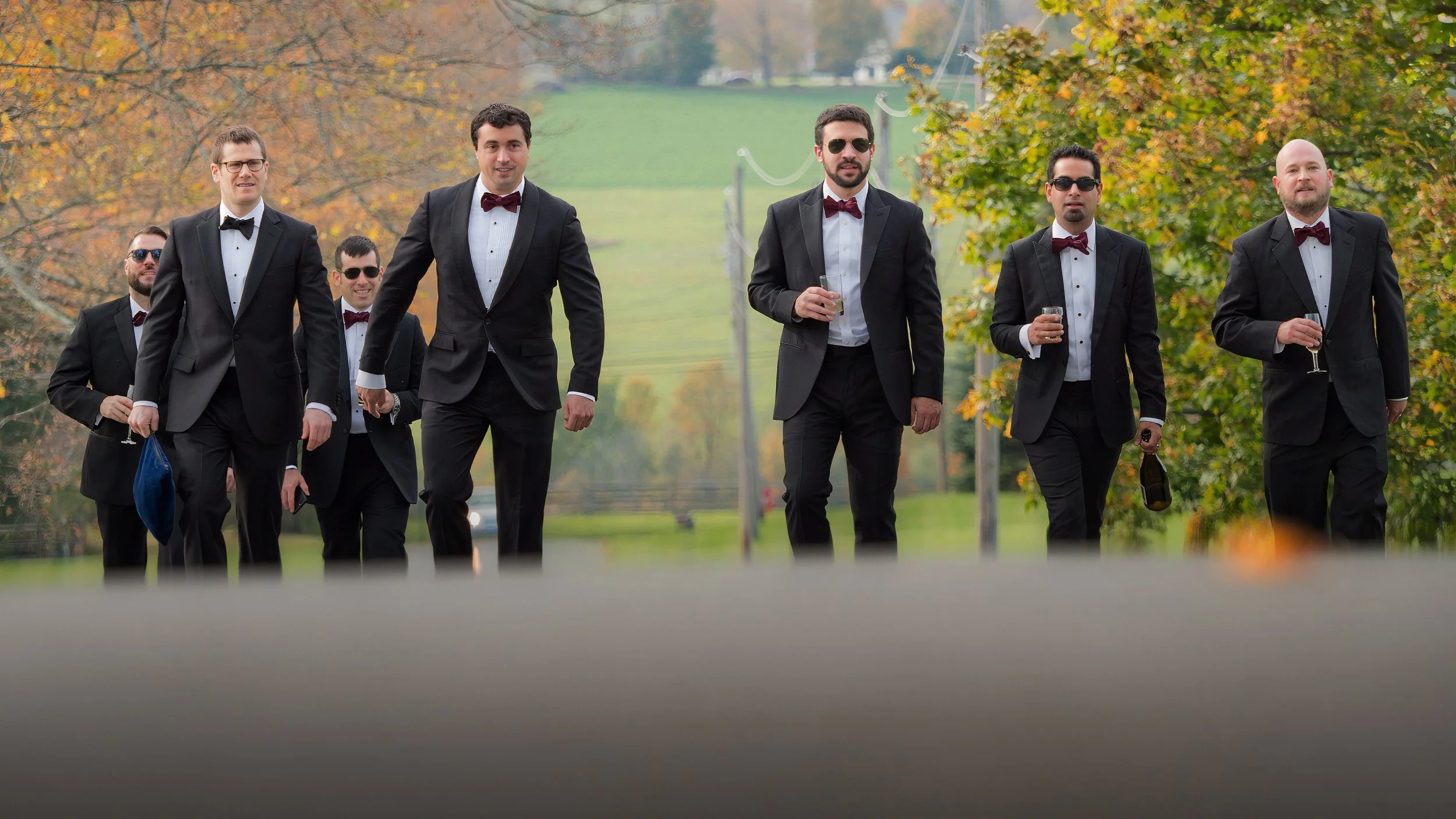 Groomsmen Walking Up the Drive at Lion Rock Farm