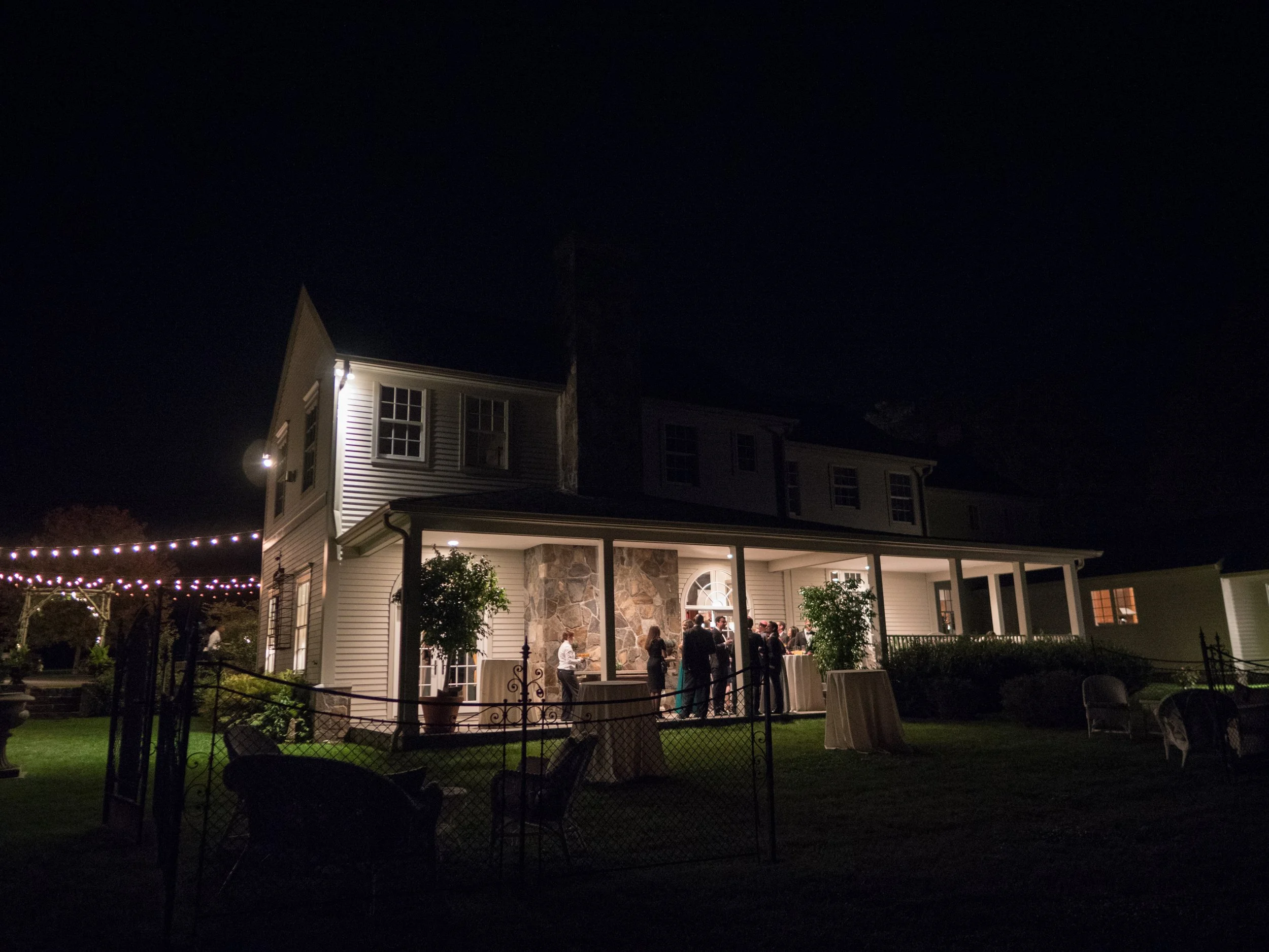 Nighttime View of Main House at Lion Rock Farm Wedding