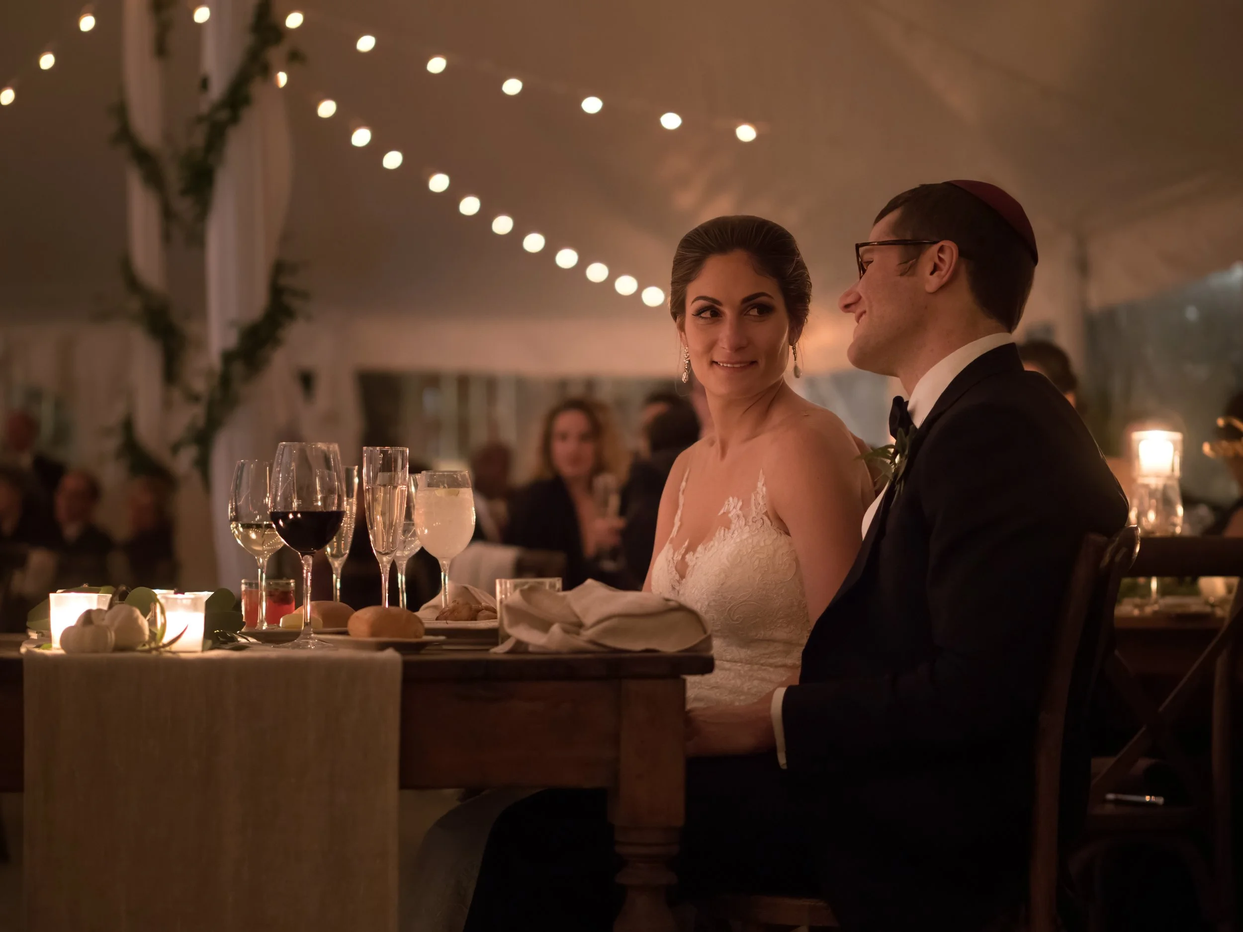 Wedding Dinner Moment Under the Tent at Lion Rock Farm