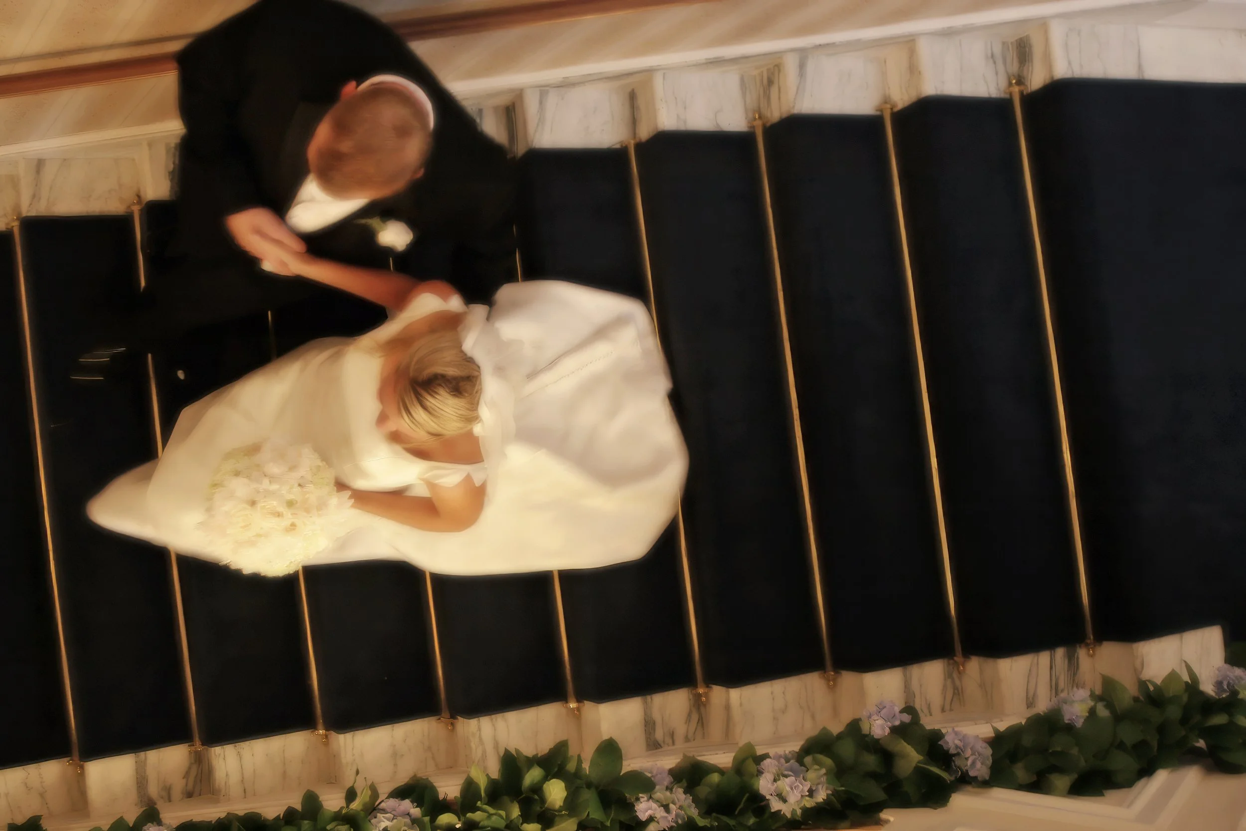 Grand Staircase Exit – Overhead Wedding Candid