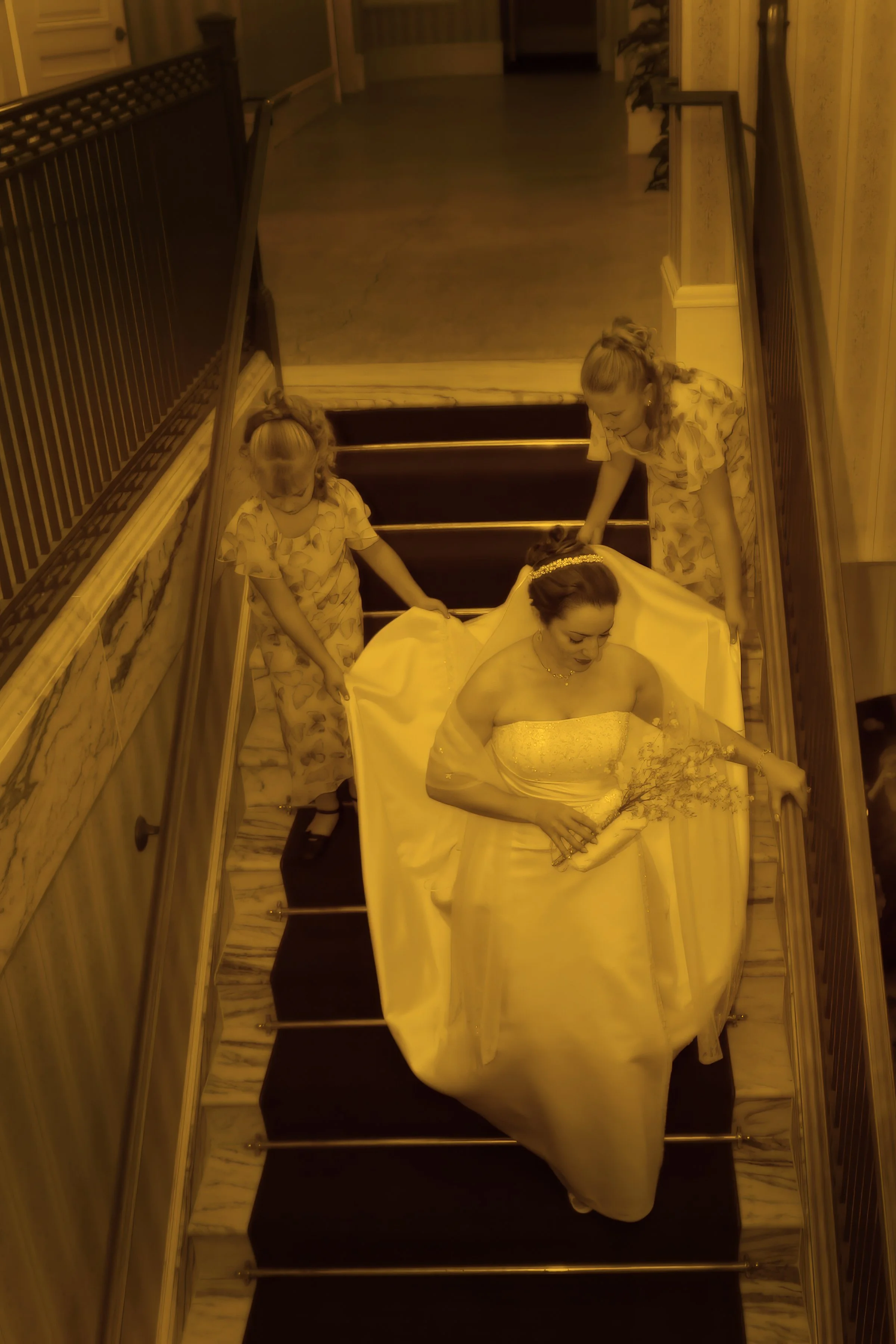 Grand Staircase Descent – Bride at Wadsworth Mansion