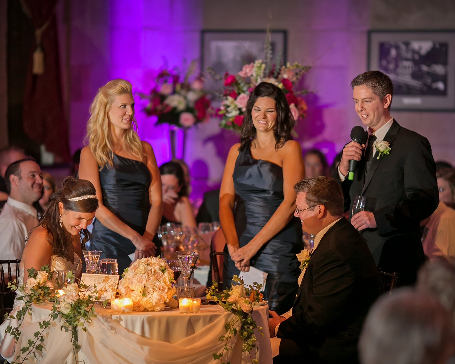 Best man giving wedding toast at The Society Room of Hartford reception