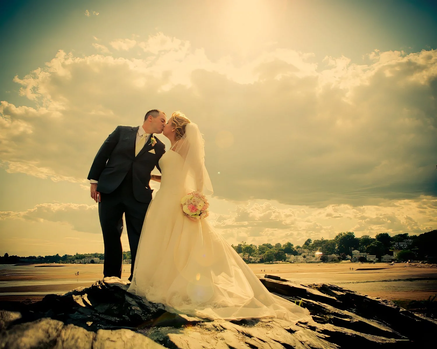 Sun Kissed Wedding Portrait of Bride and Groom at Amarante’s Sea Cliff