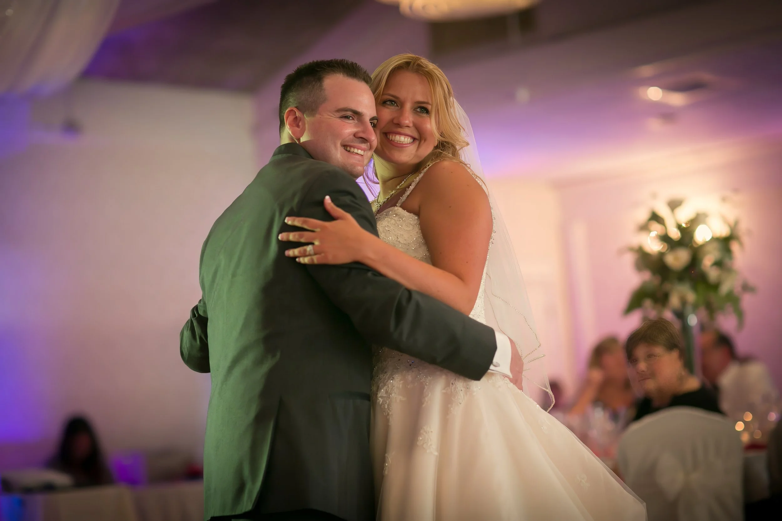 Bride and groom share their first dance inside the ballroom at Amarante’s wedding venue in New Haven Connecticut