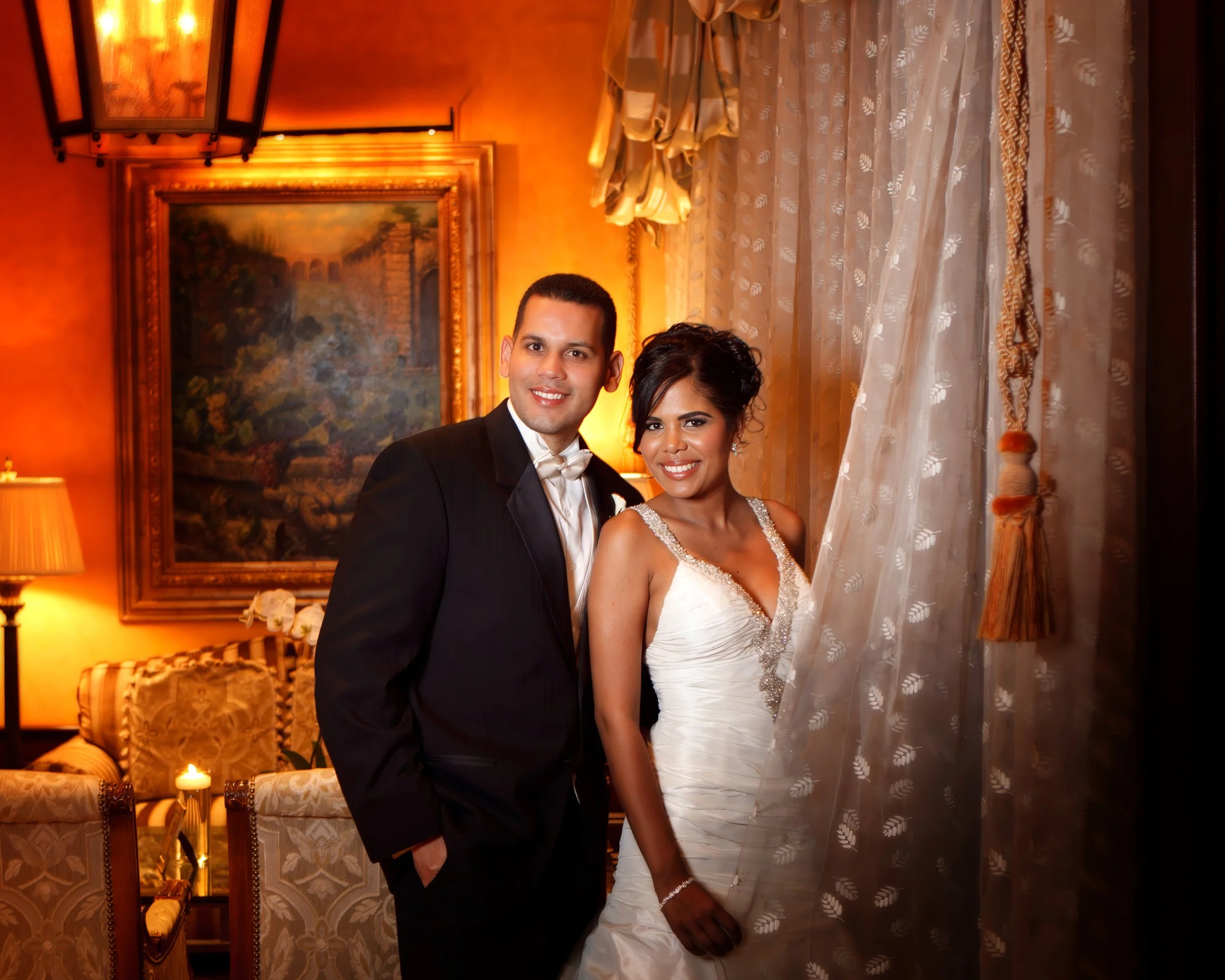 Romantic Interior Portrait of Bride and Groom