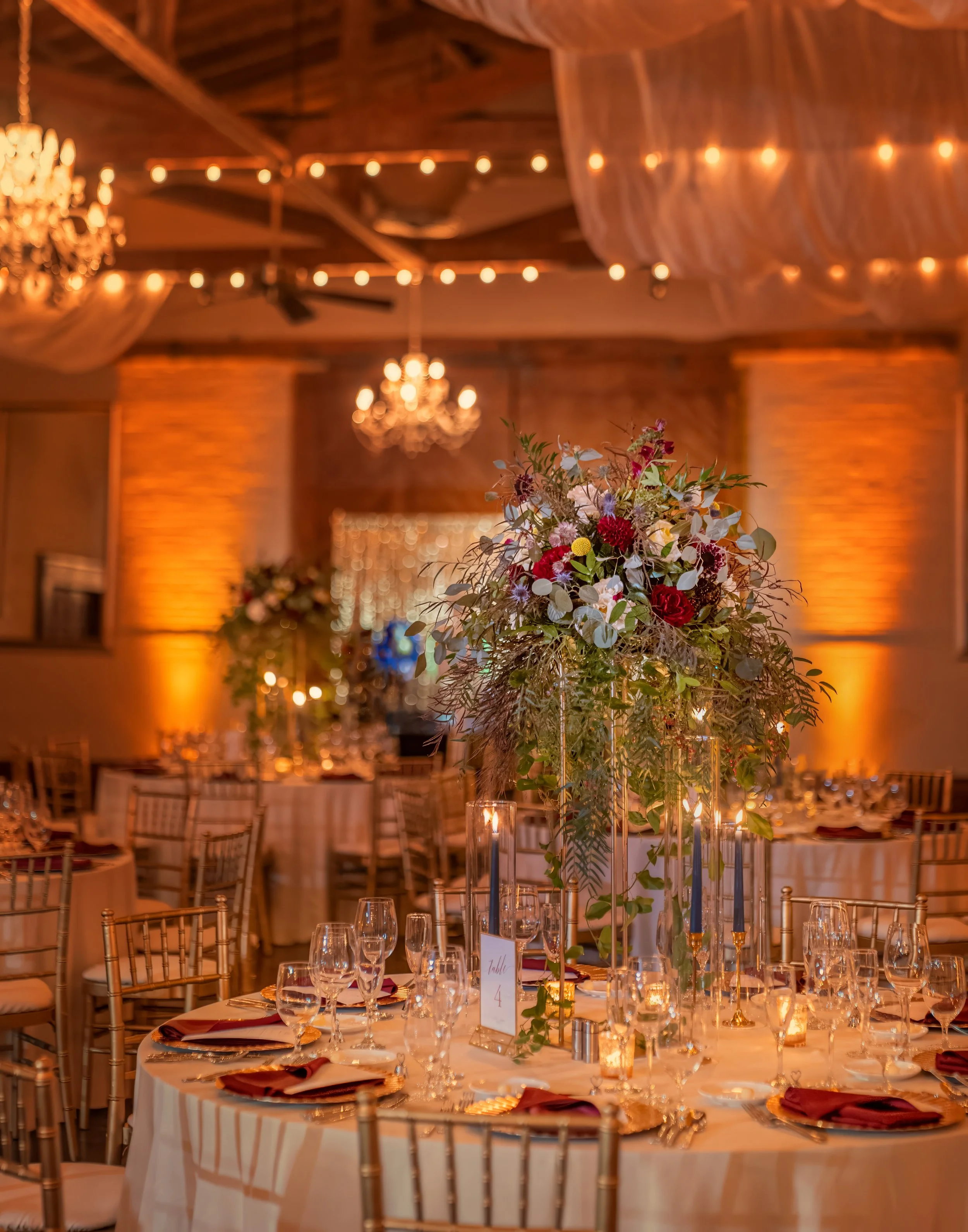 Tall Floral Centerpieces in Savannah Station Ballroom