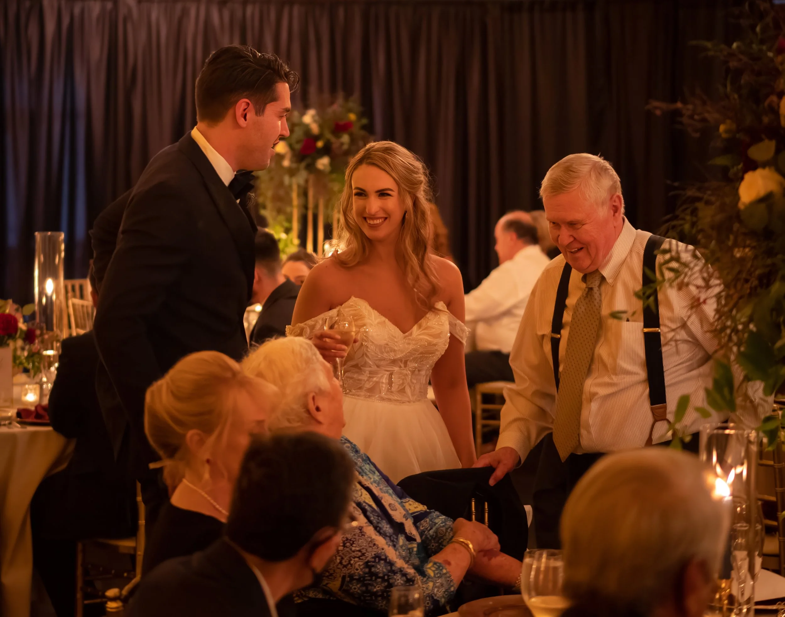 Bride and Groom Greeting Guests at Savannah Station Wedding Reception