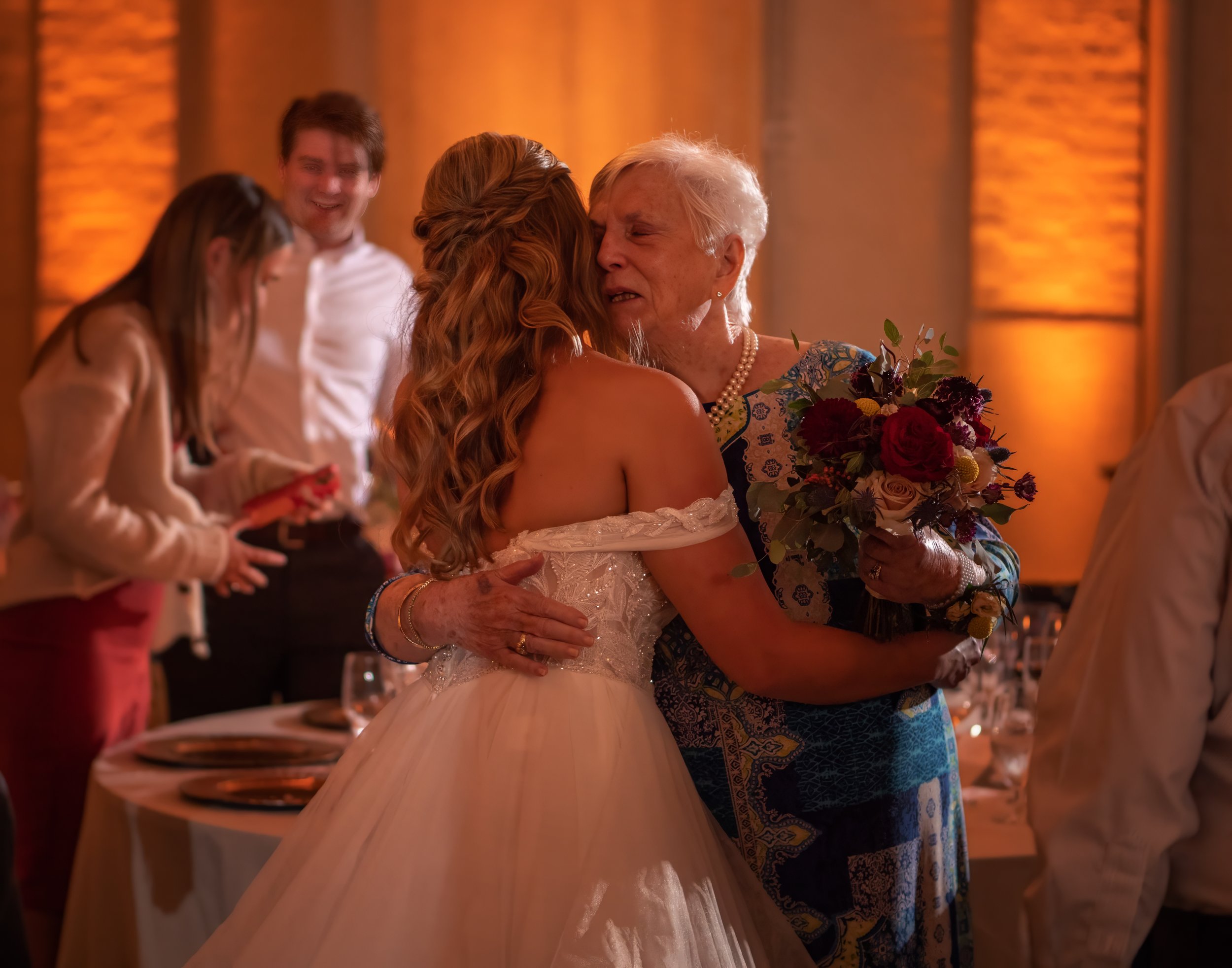 Emotional Bride and Grandmother Hug at Savannah Station