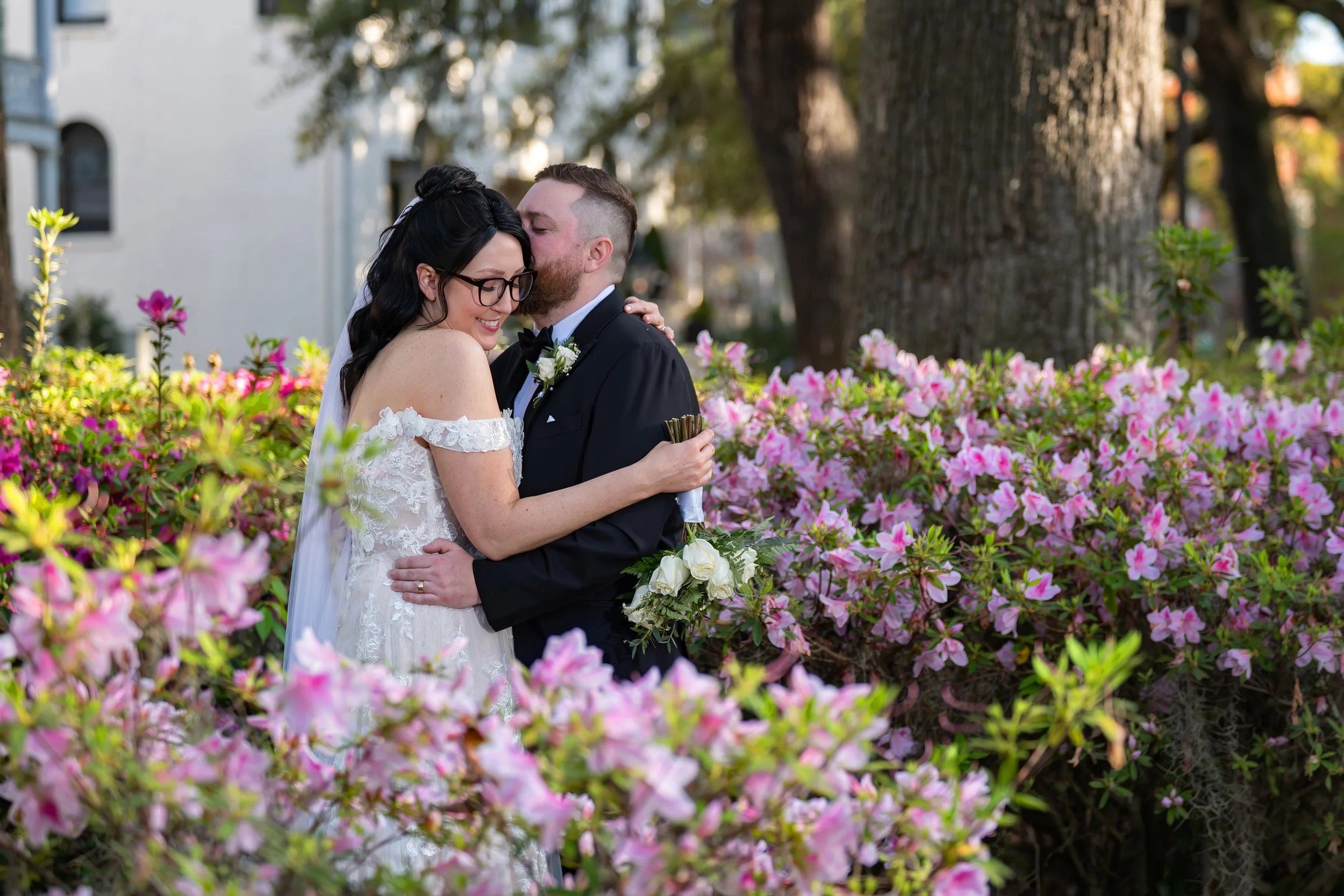 Spring Azalea Wedding Portraits in Forsyth Park Savannah