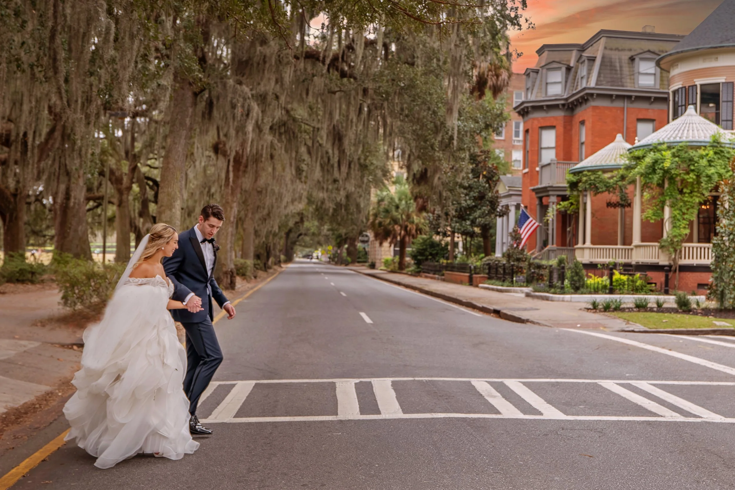 Romantic Crosswalk Portraits on Whitaker Street in Savannah