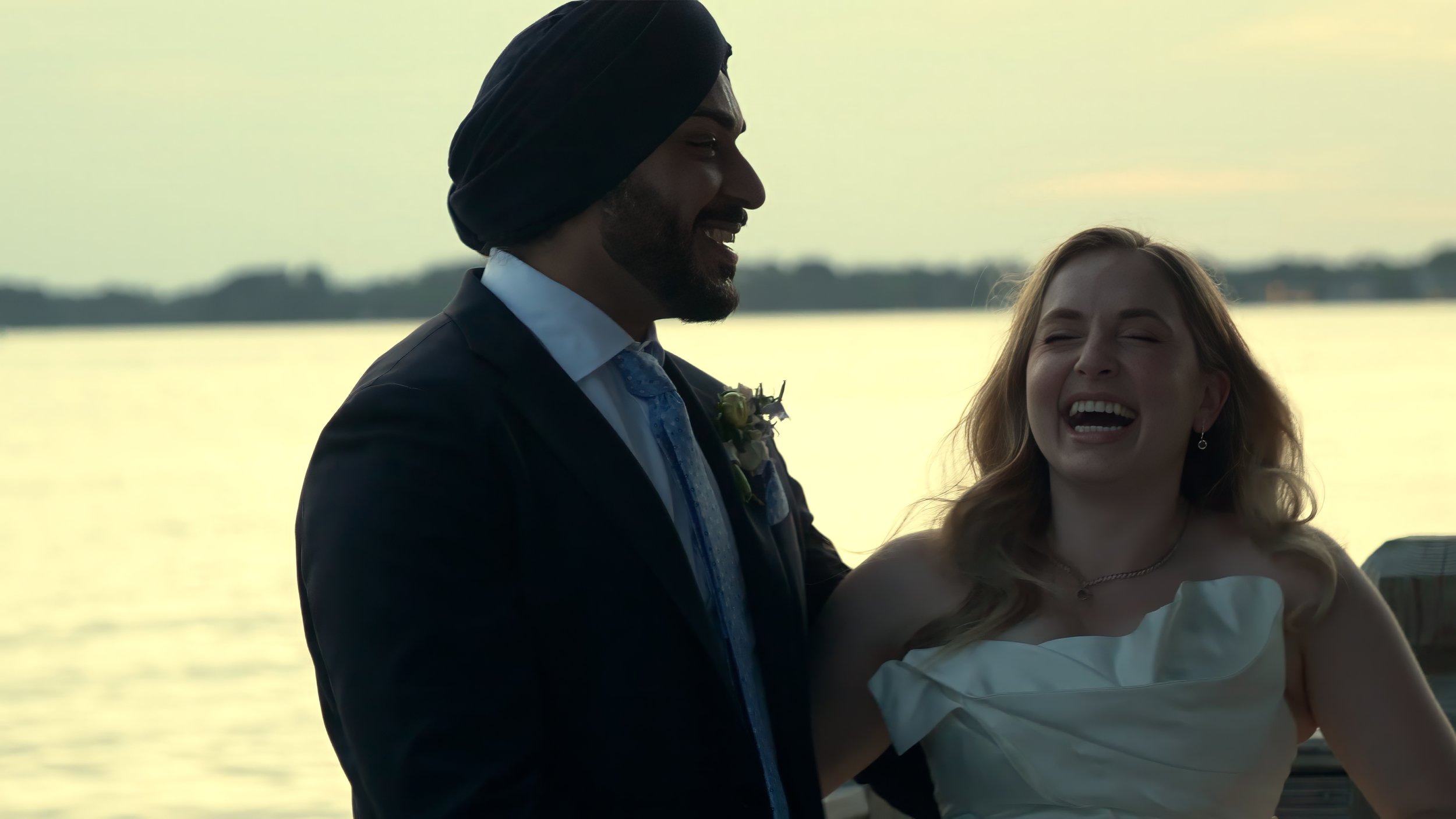 Bride and Groom Laughter by the Waterfront South Carolina Yacht Club Hilton Head Wedding