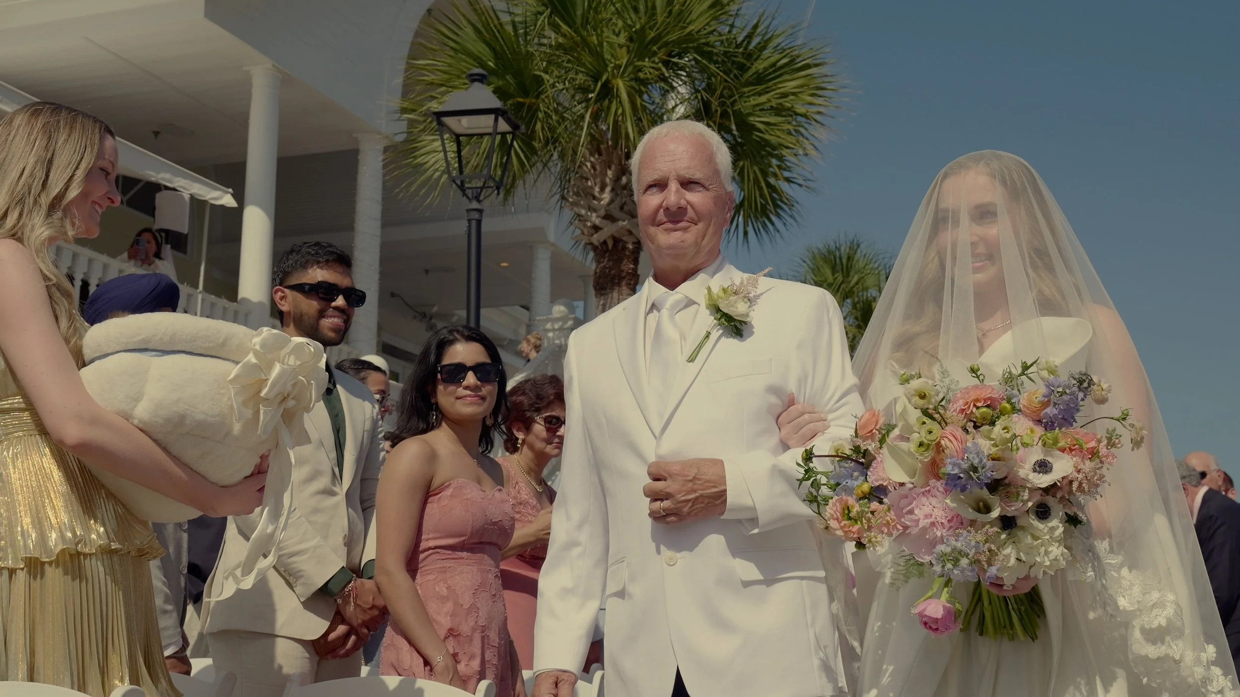 Father Walking Bride Down the Aisle South Carolina Yacht Club Hilton Head Ceremony