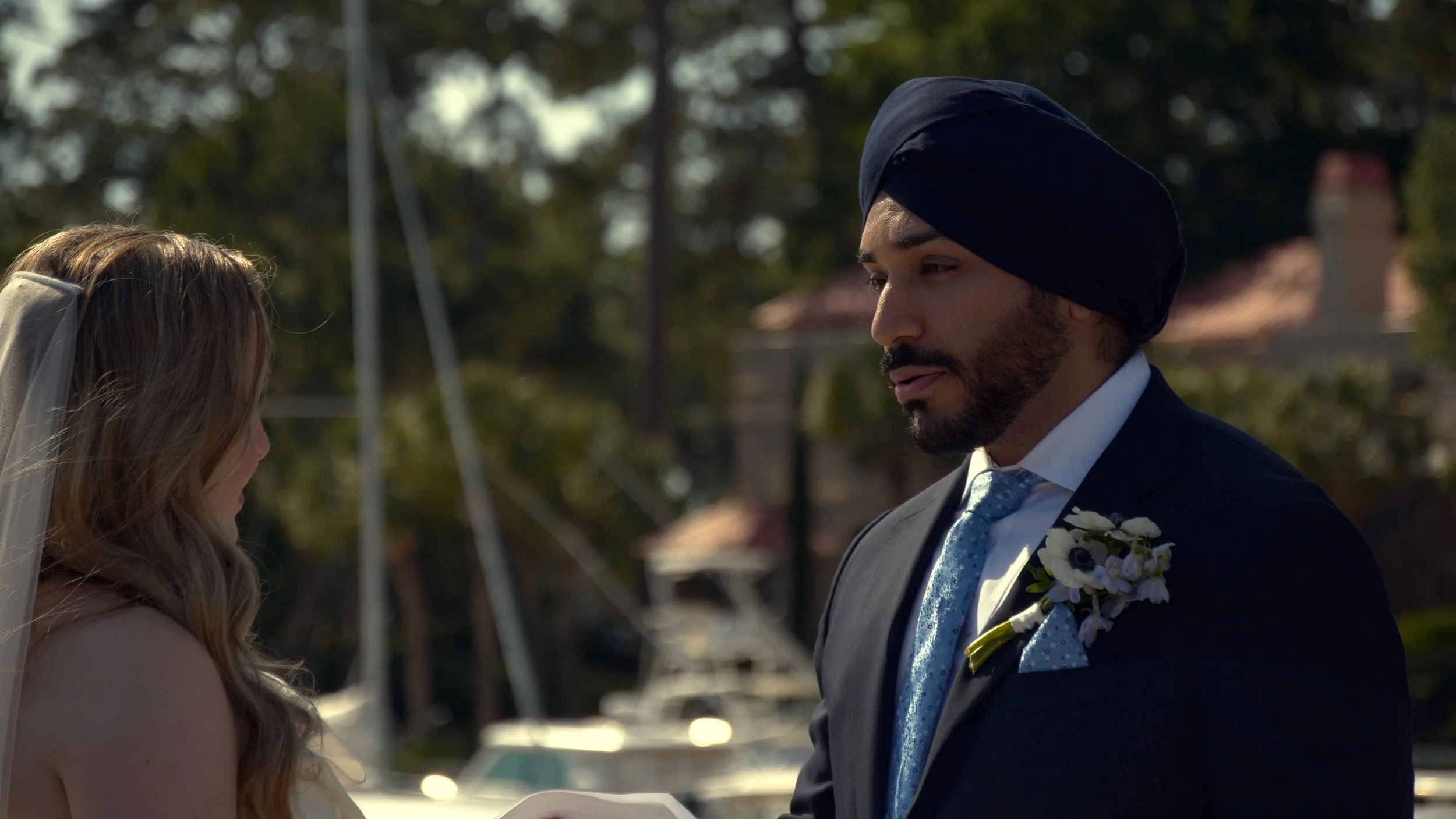 Groom Exchanging Wedding Vows Outdoor Ceremony South Carolina Yacht Club Hilton Head