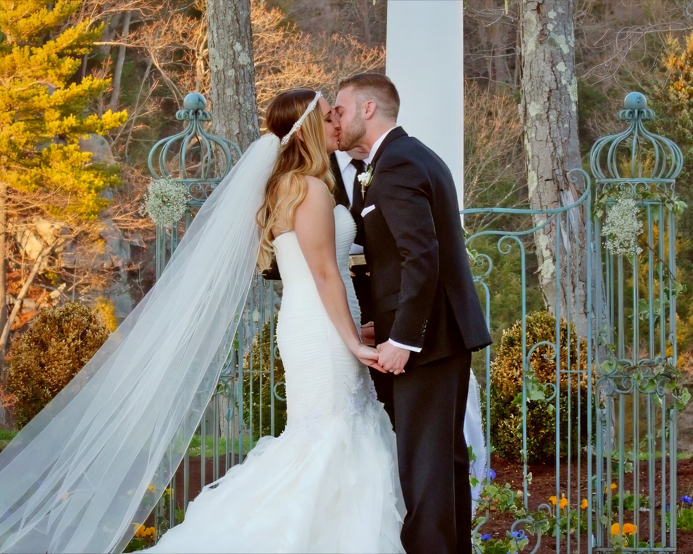 First kiss at a wedding ceremony at Waterview Monroe, CT