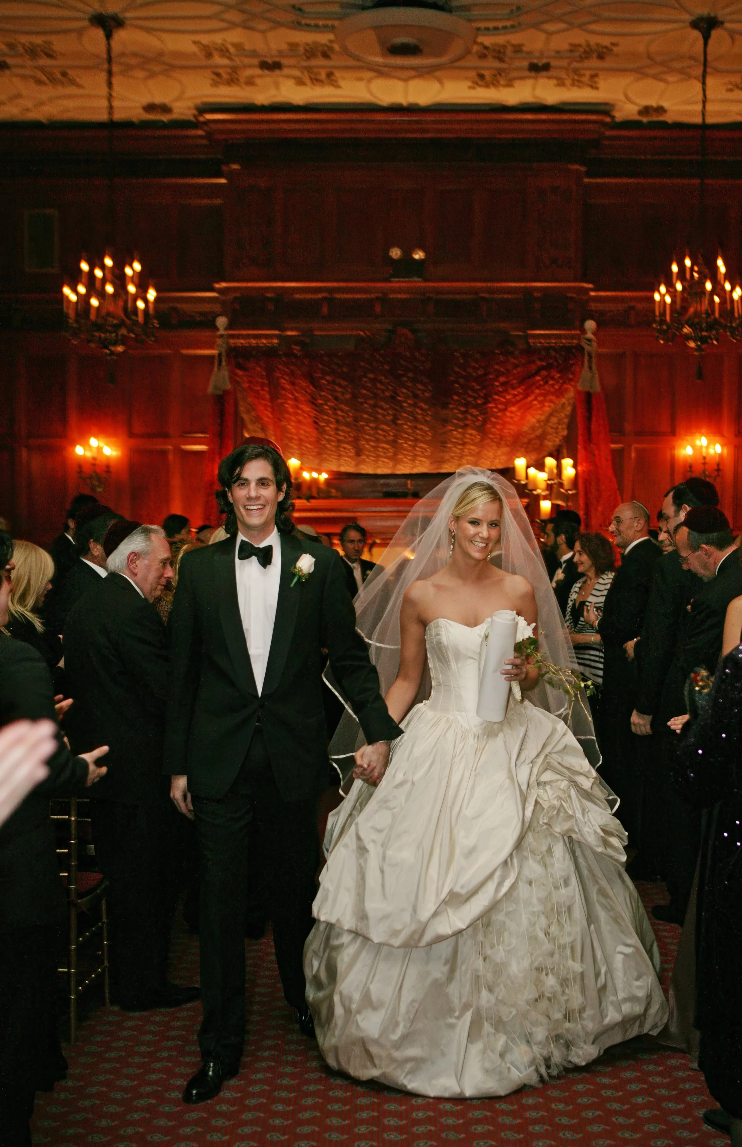 Joyful ceremony recessional at the Harmonie Club in Manhattan