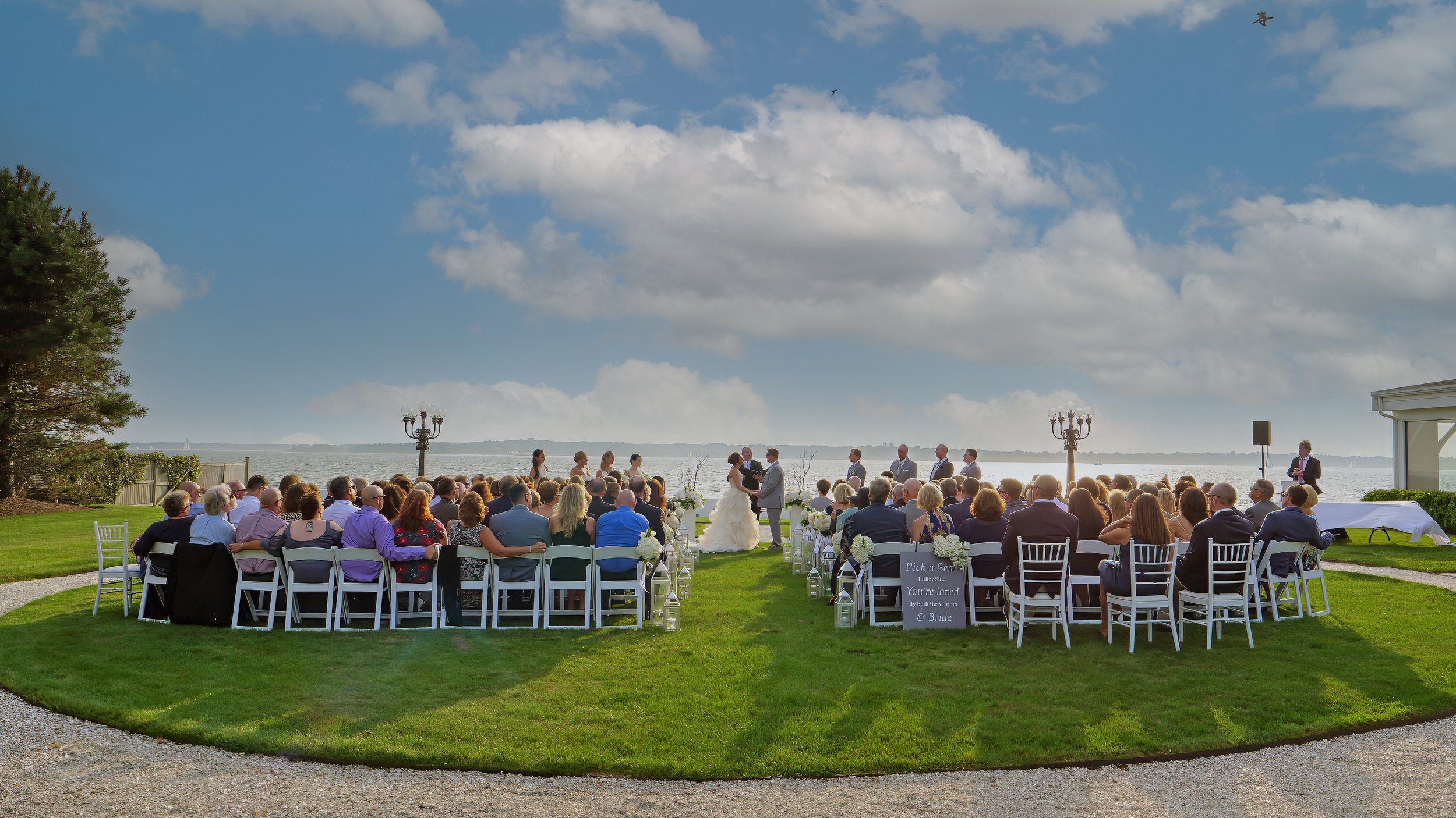 Outdoor ceremony on the lawn at Belle Mer in Newport RI