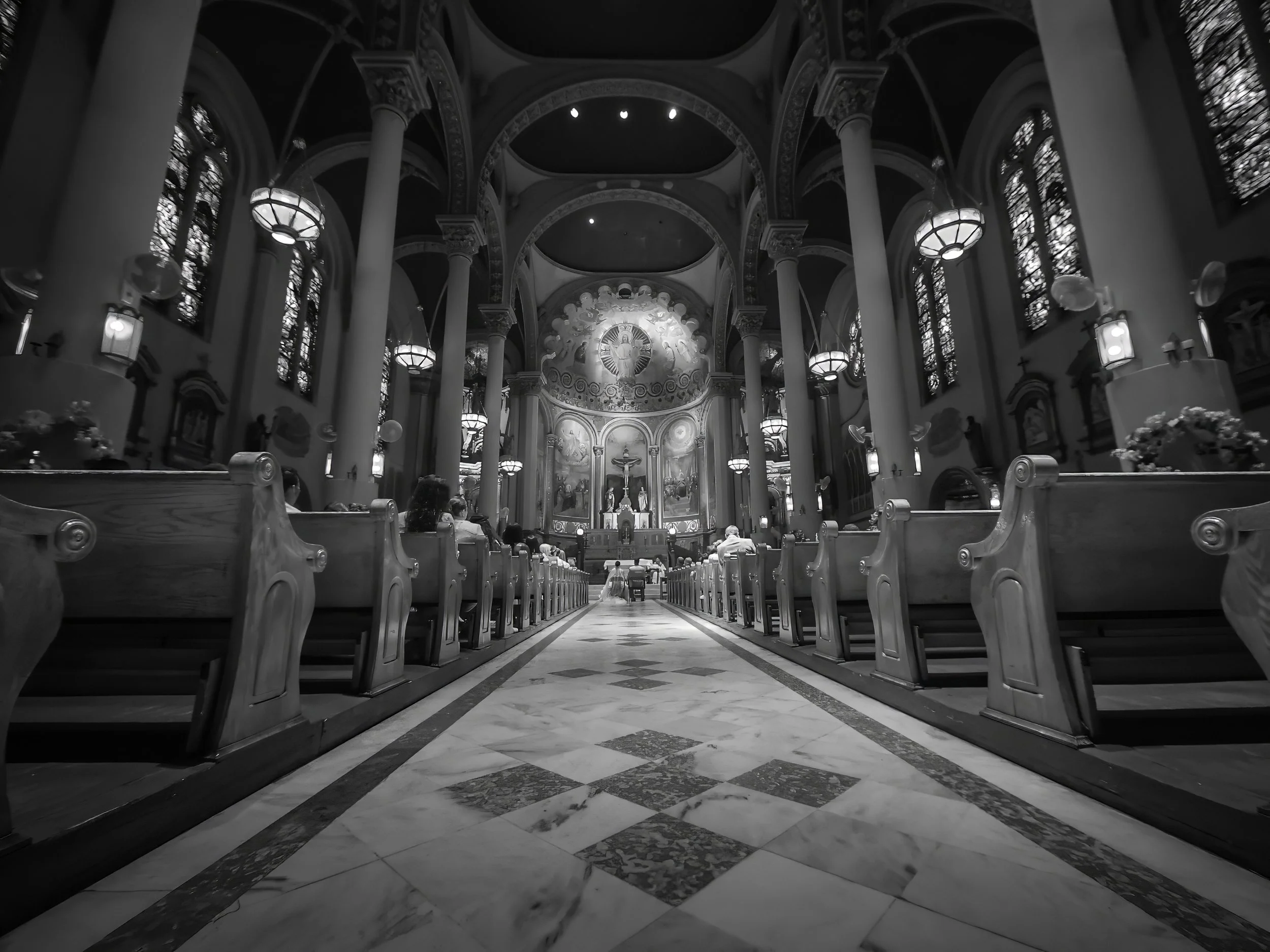 Sweeping exterior view of Most Holy Redeemer Roman Catholic Church in New York City, a NYC wedding ceremony location.