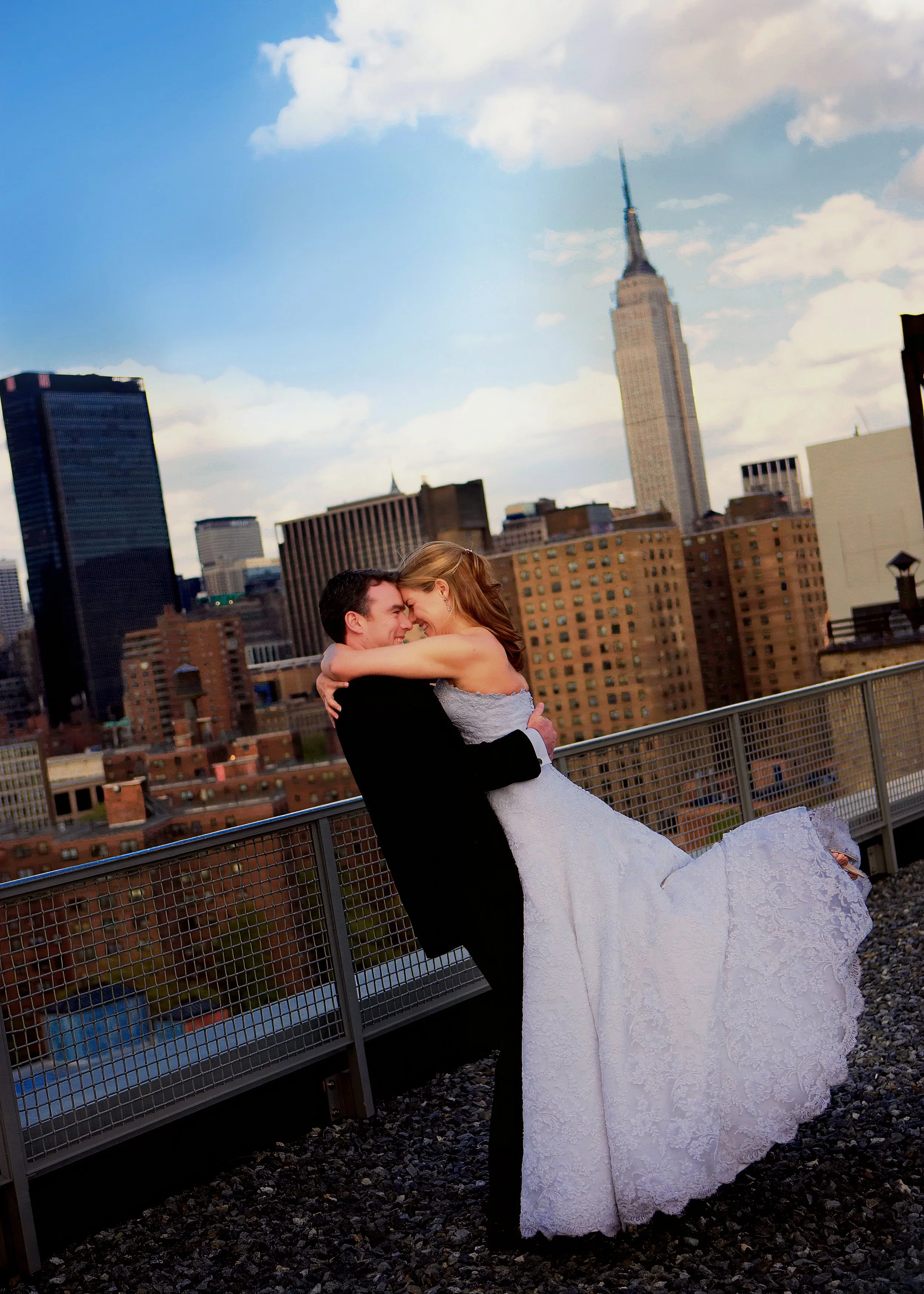 NYC Skyline views with a bride and groom