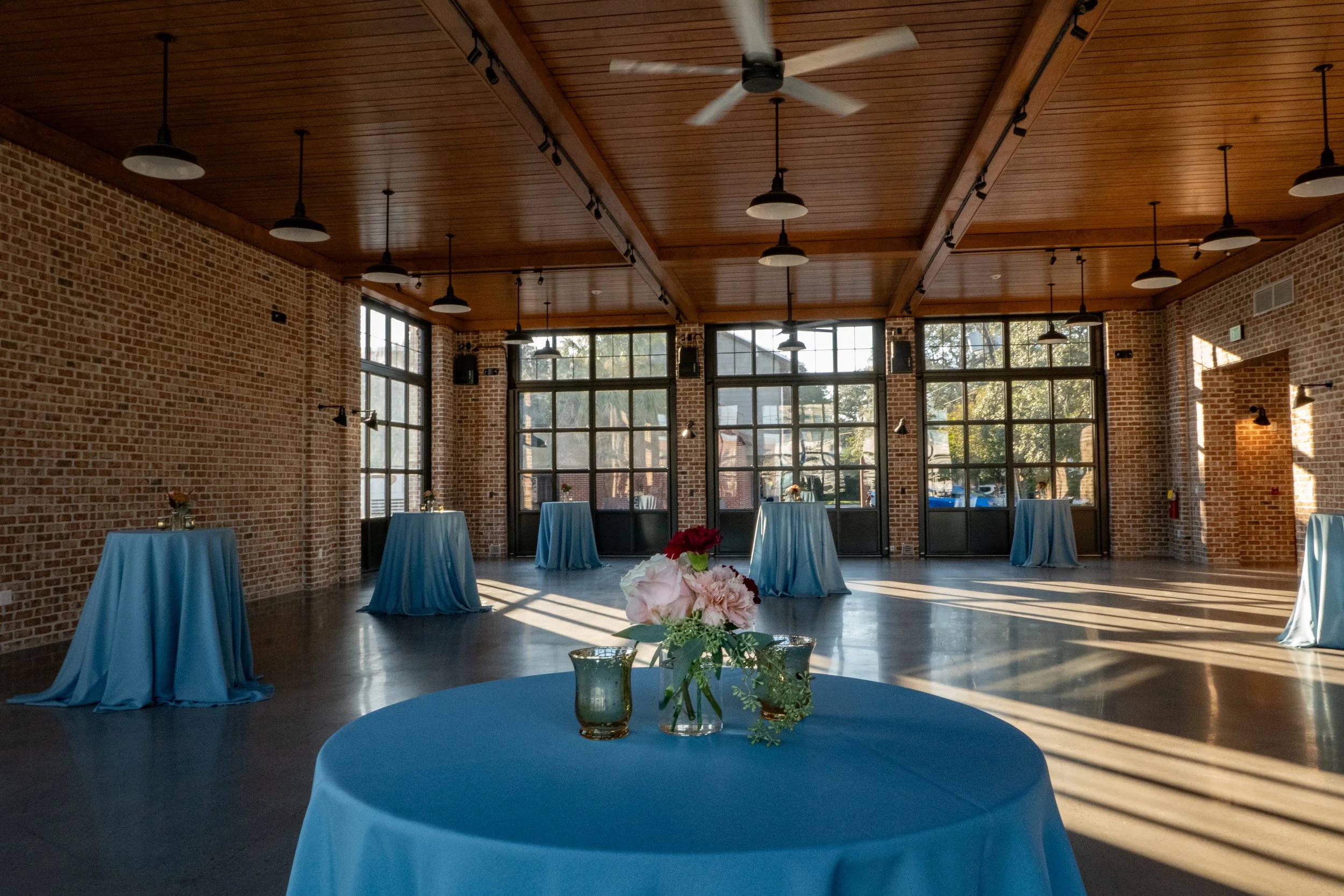 Interior of the Charles H. Morris Center at Trustees' Garden prepared for a corporate event in Savannah.