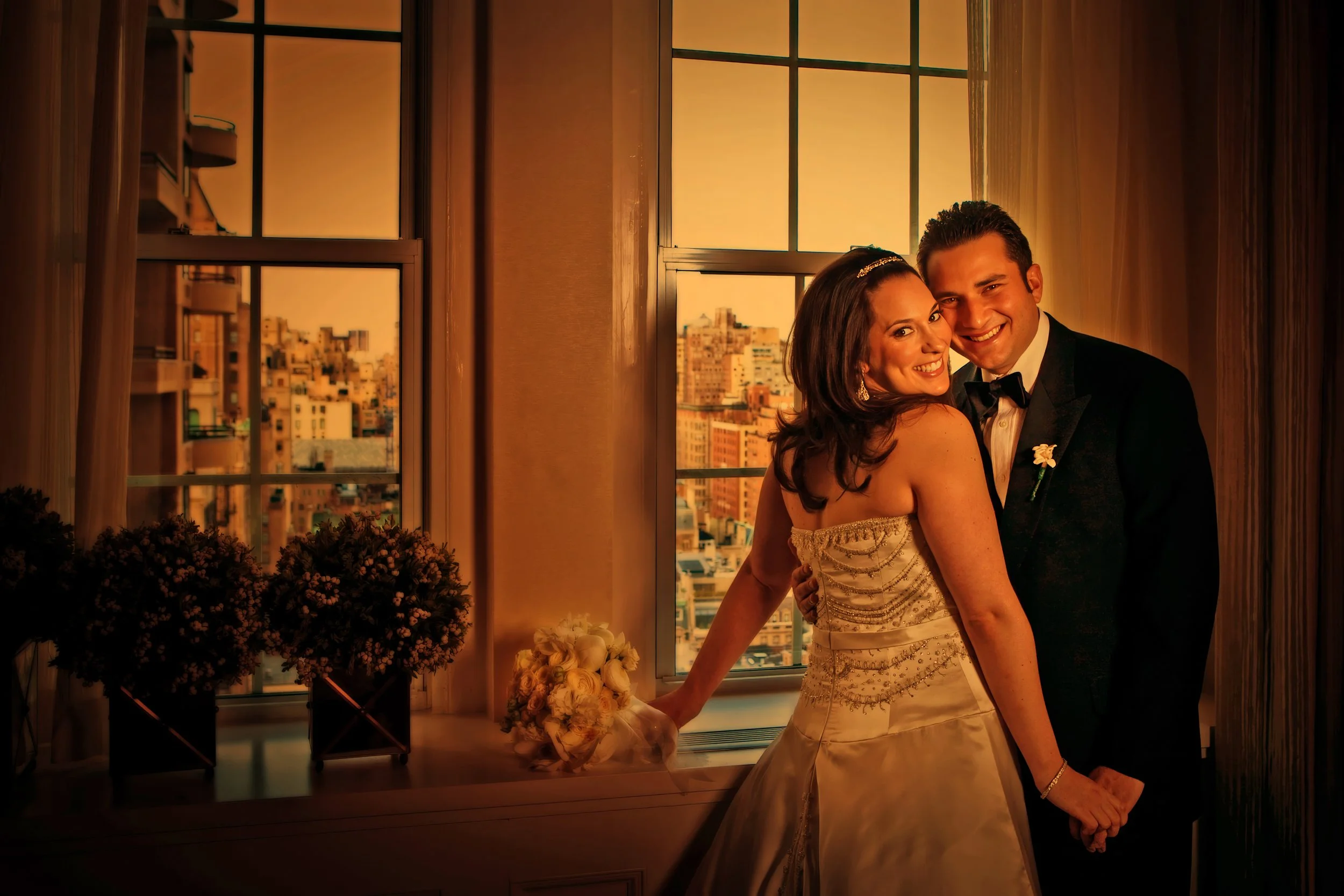 Classic Bride and Groom Portrait in Luxury Suite