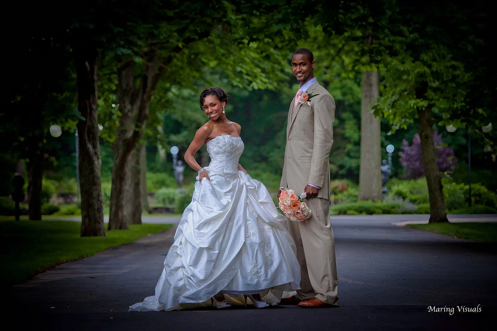 Bride and Groom Portrait on the grounds of Saint Clements Castle