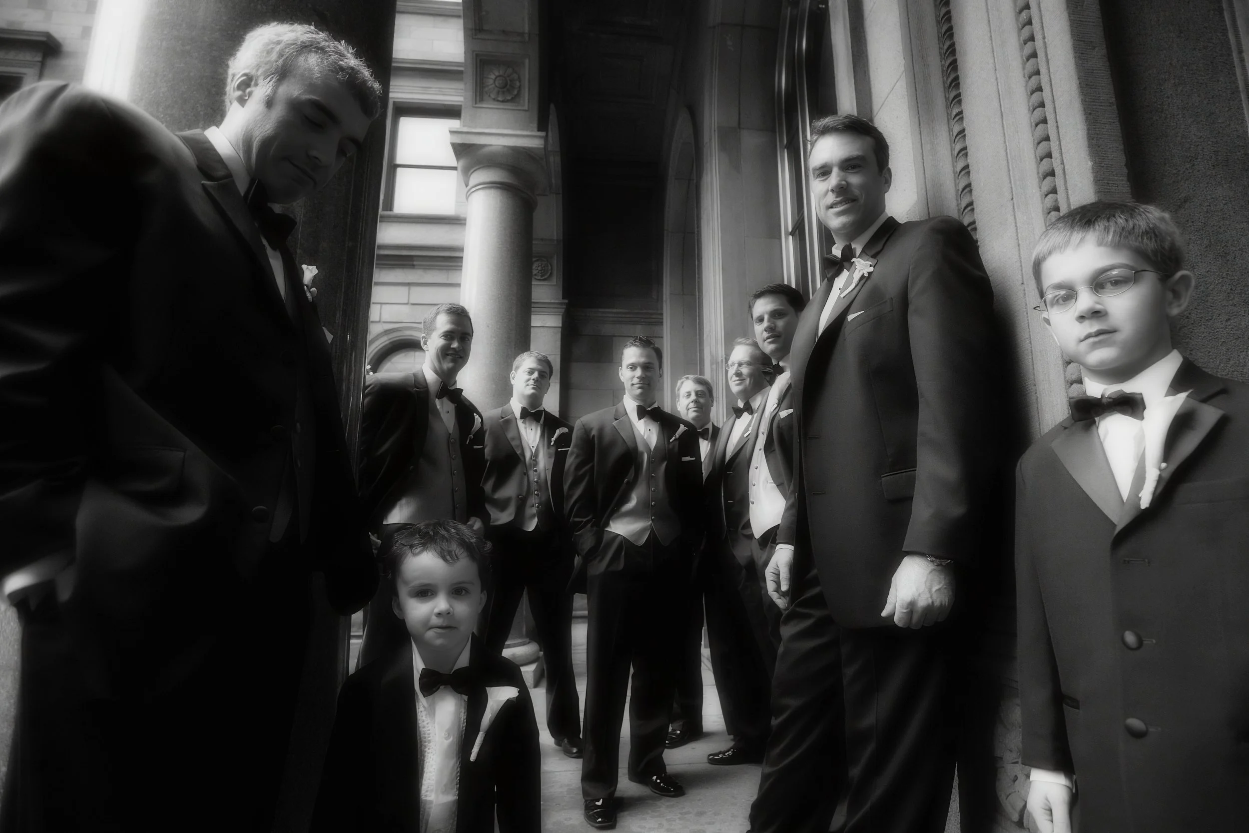 Groomsmen photos in the courtyard of the New York Palace Hotel