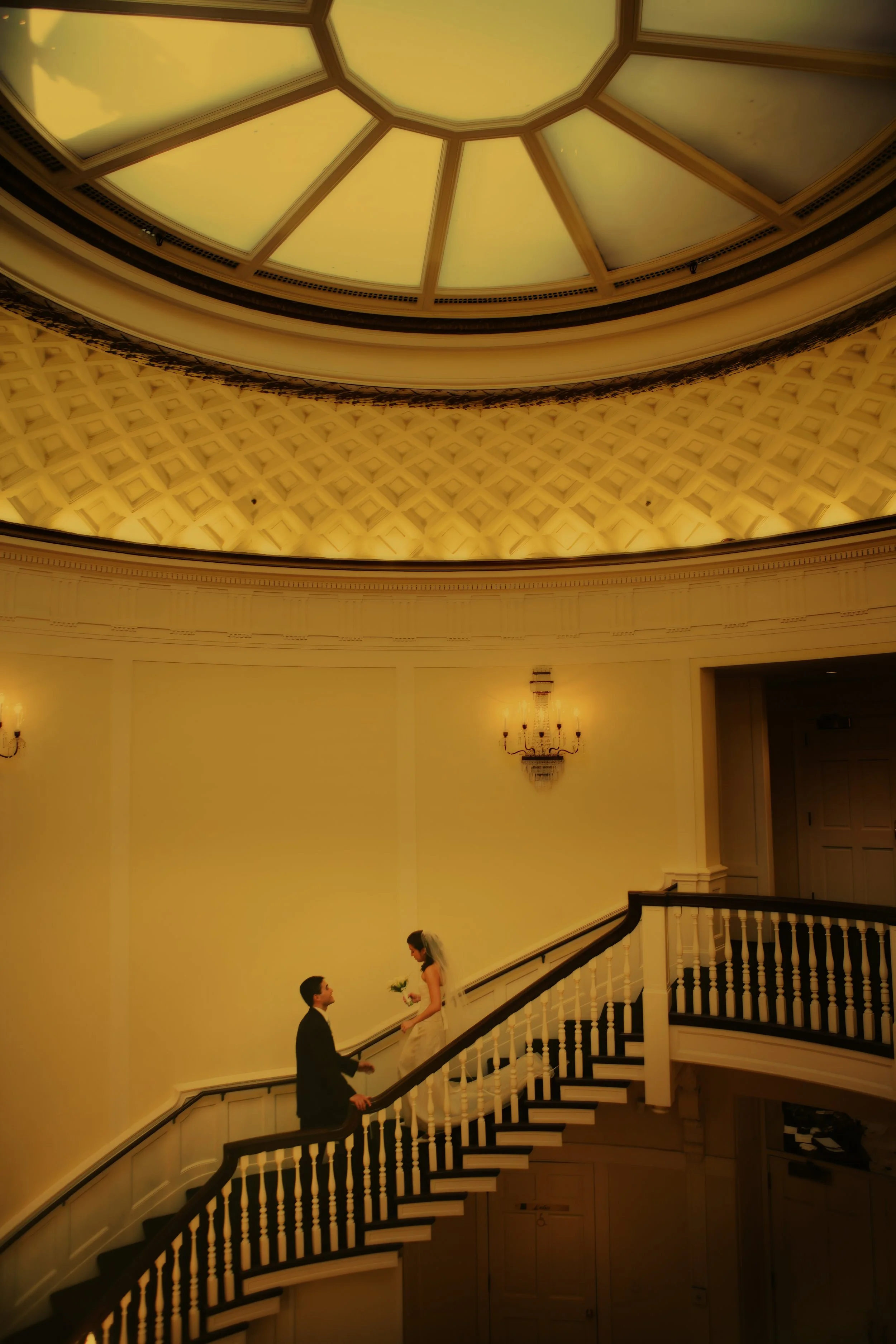 Bride and Groom First Look on the Tappan Hill Staircase