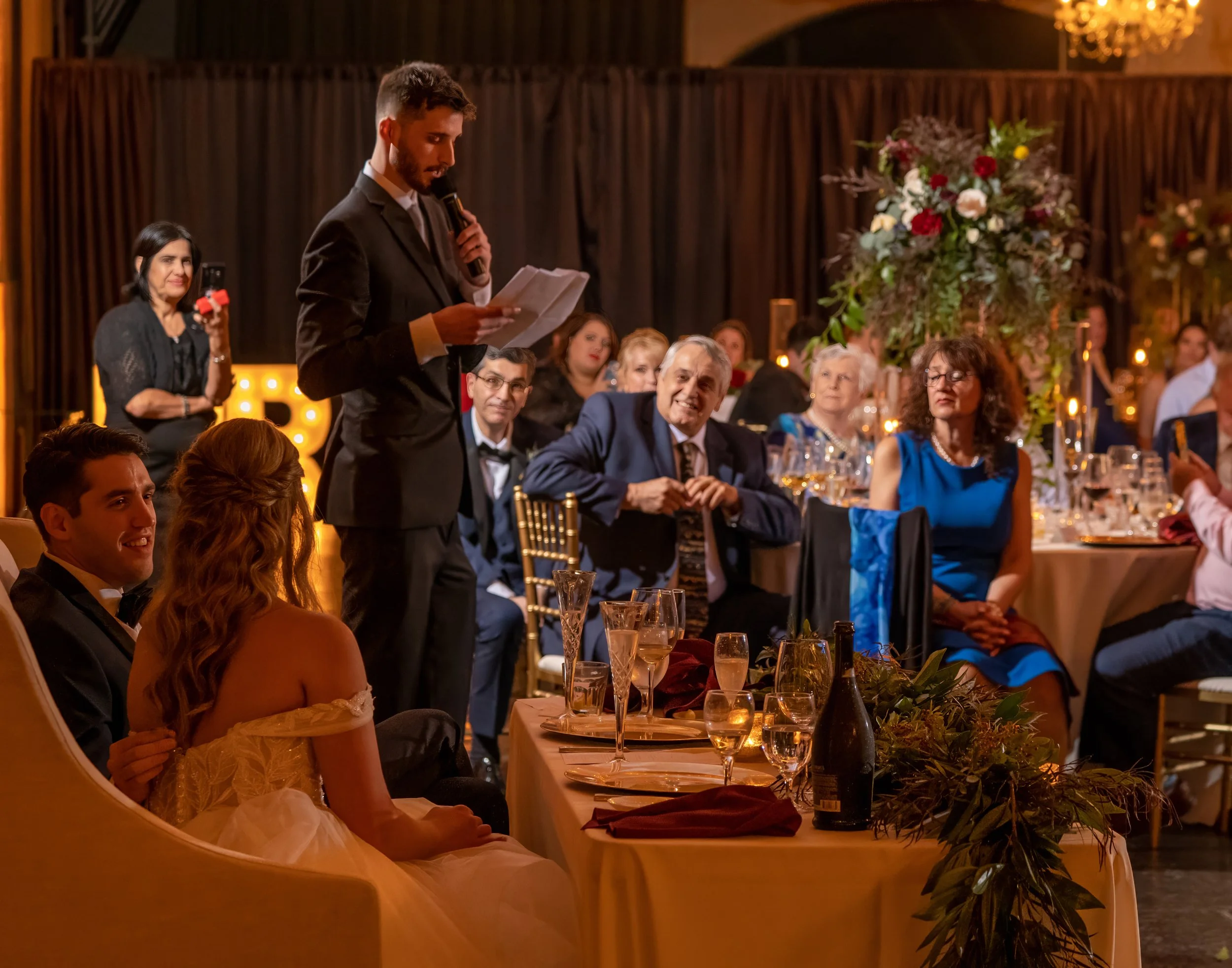 Wedding toasts in the Savannah Station Ballroom