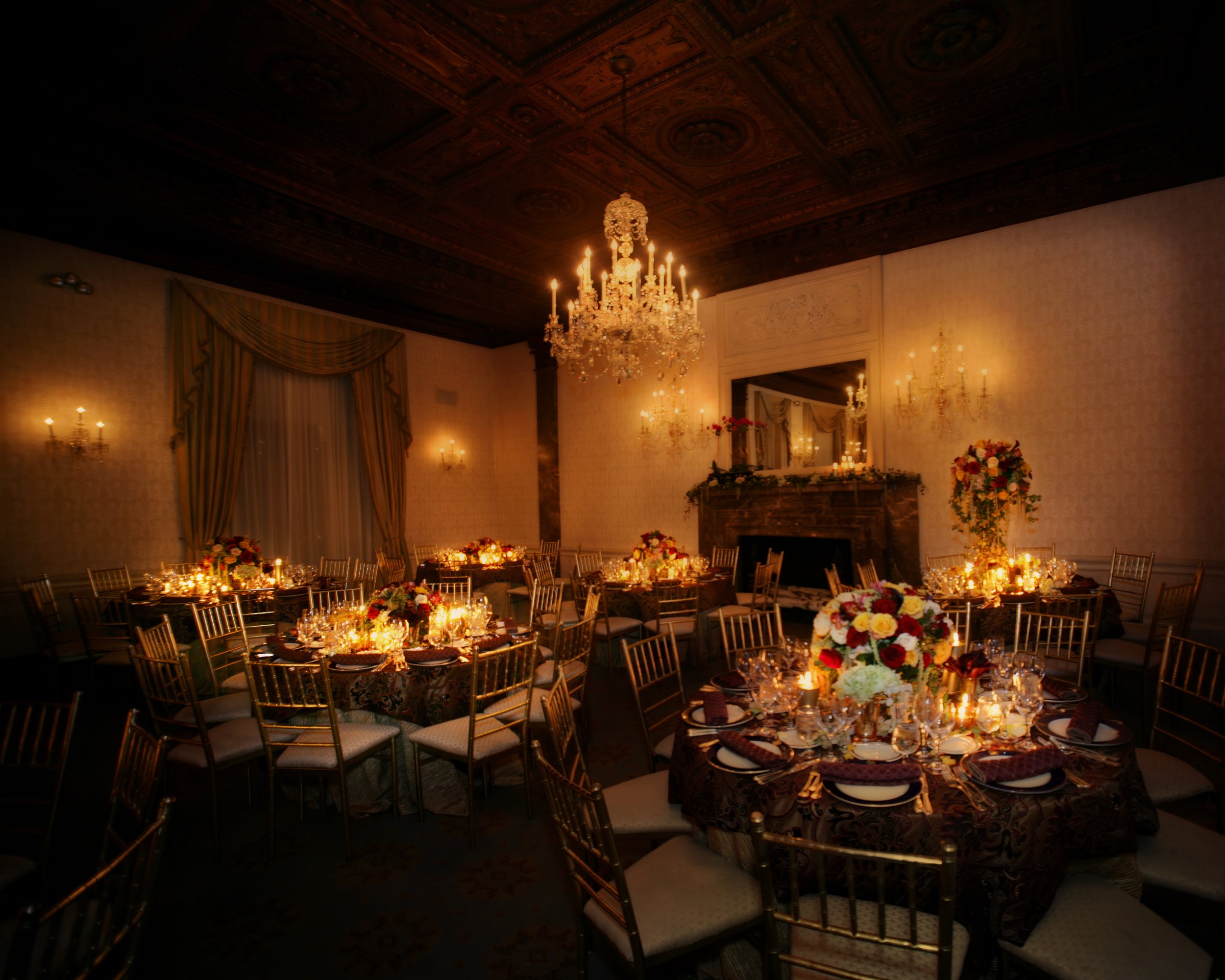 Dinner seating and floral design at the Harmonie Club in Manhattan