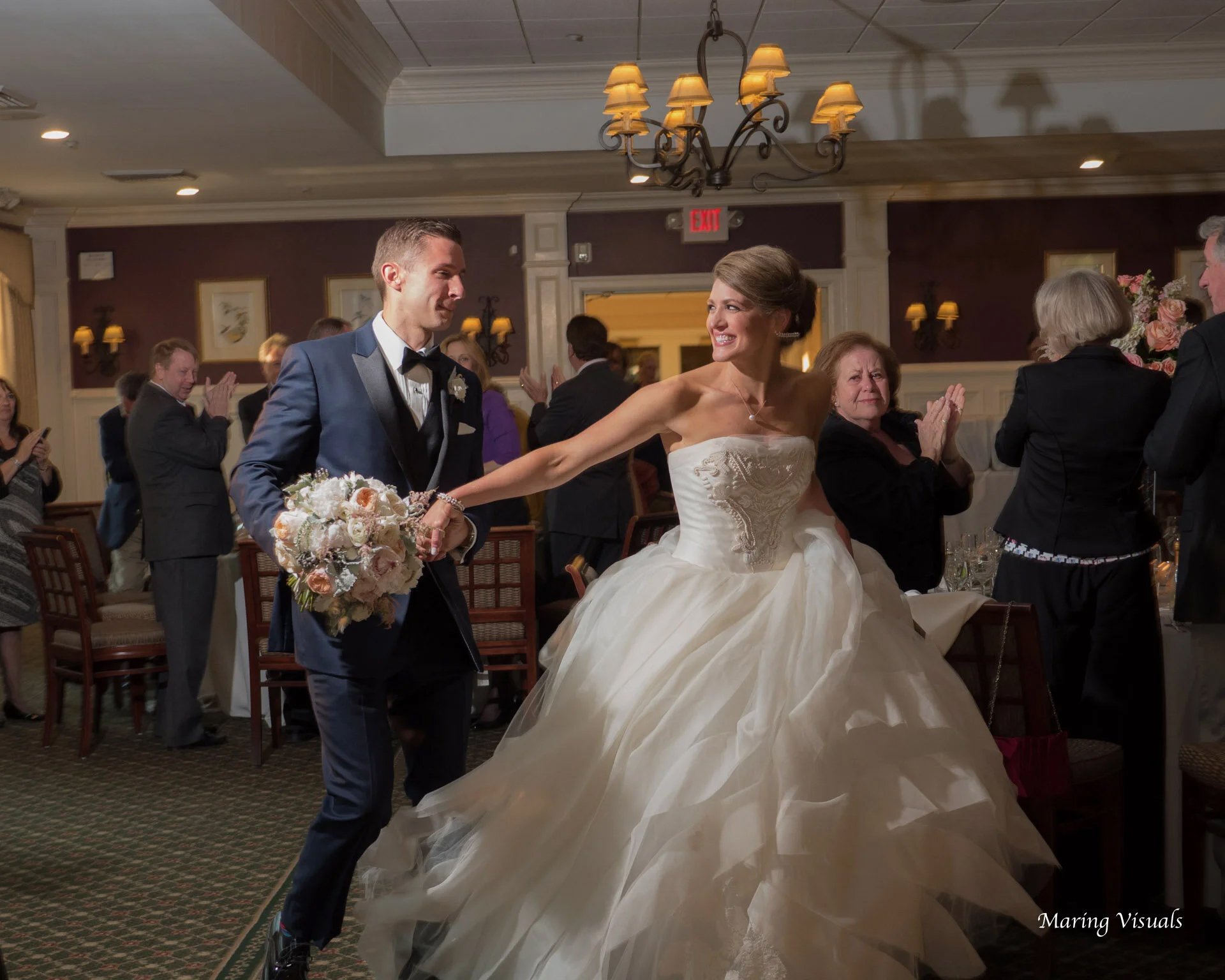 Bride and groom announced into the clubhouse ballroom at Salem Golf Club wedding reception in Westchester County, NY.