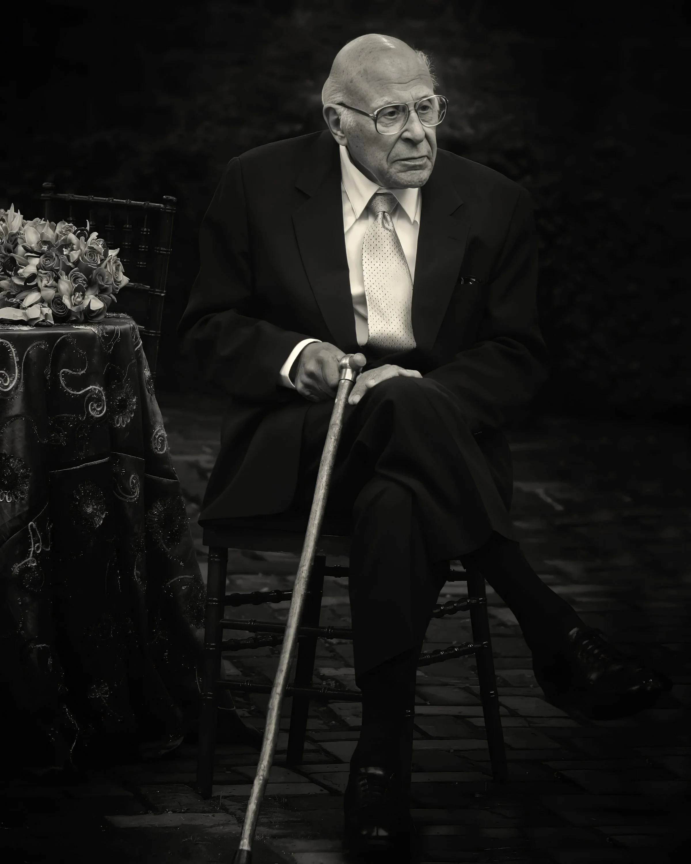 Candid portrait of groom’s grandfather during wedding day capturing legacy and emotion