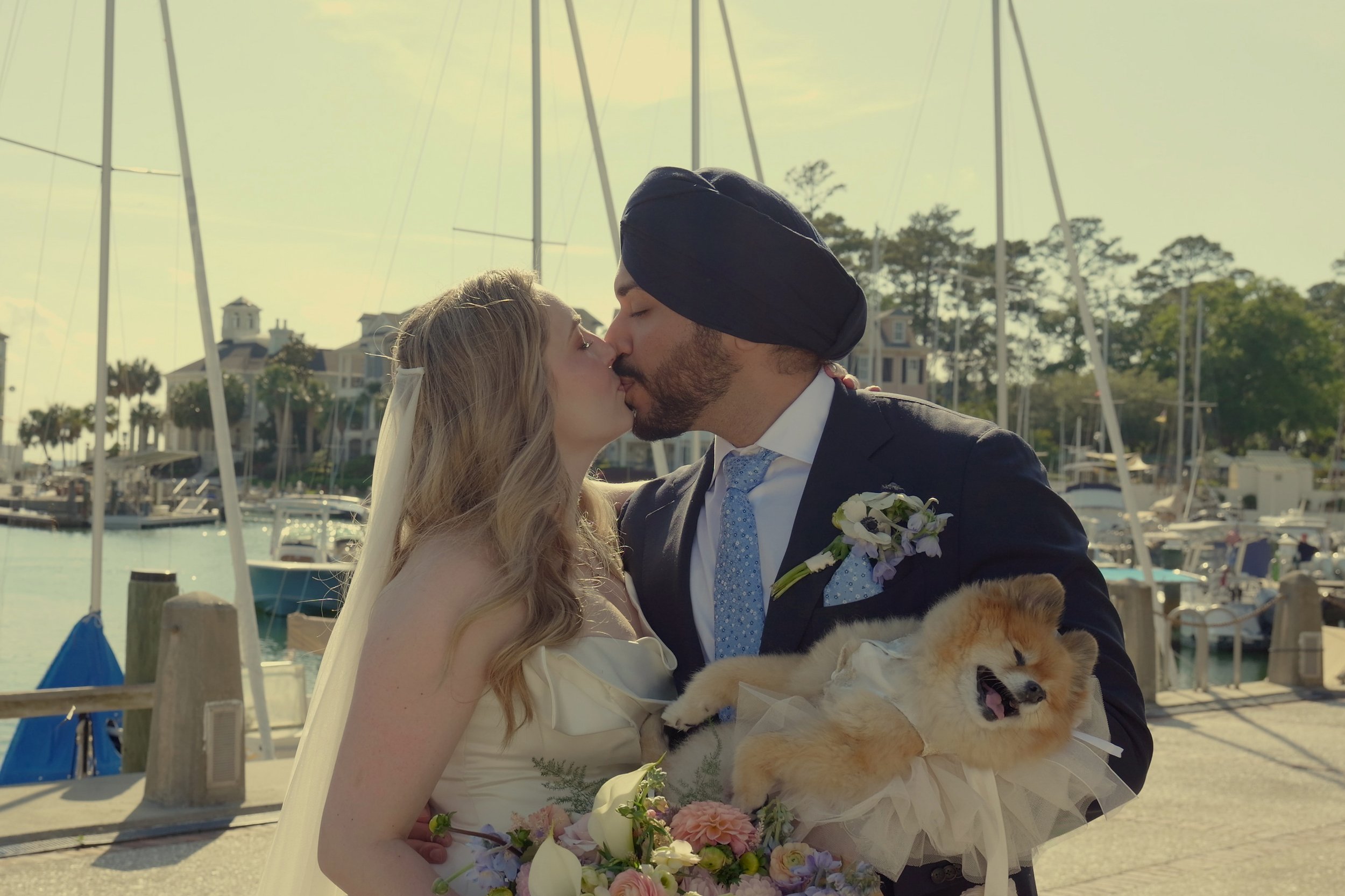 Bride and groom marina portraits at South Carolina Yacht Club Hilton Head waterfront docks
