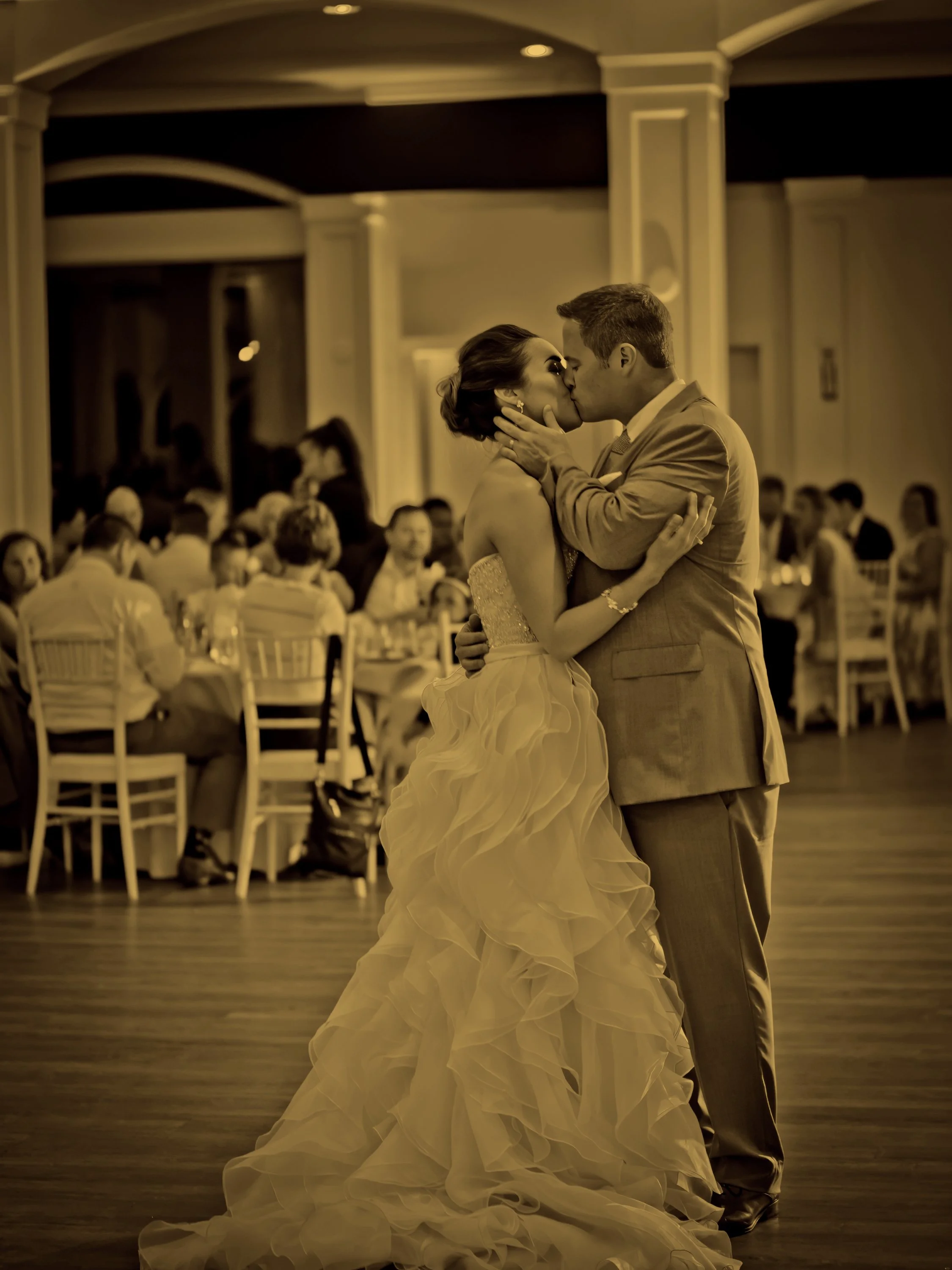 First Dance Kiss in the Belle Mer Ballroom
